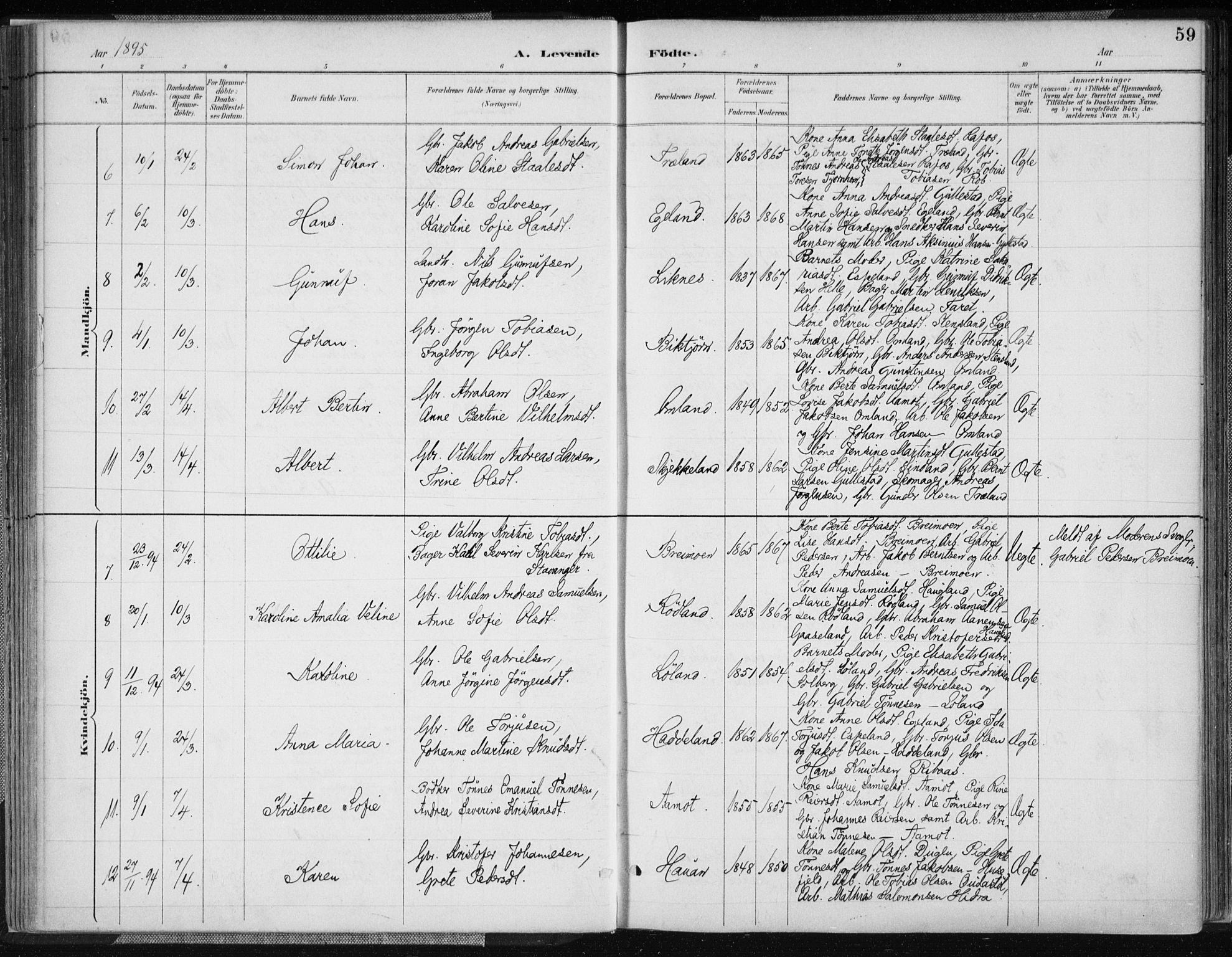 Kvinesdal sokneprestkontor, SAK/1111-0026/F/Fa/Fab/L0008: Parish register (official) no. A 8, 1886-1897, p. 59