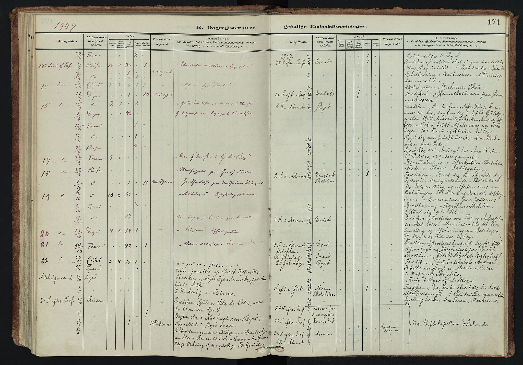 Tranøy sokneprestkontor, AV/SATØ-S-1313/I/Ia/Iaa/L0014kirke: Parish register (official) no. 14, 1905-1919, p. 171