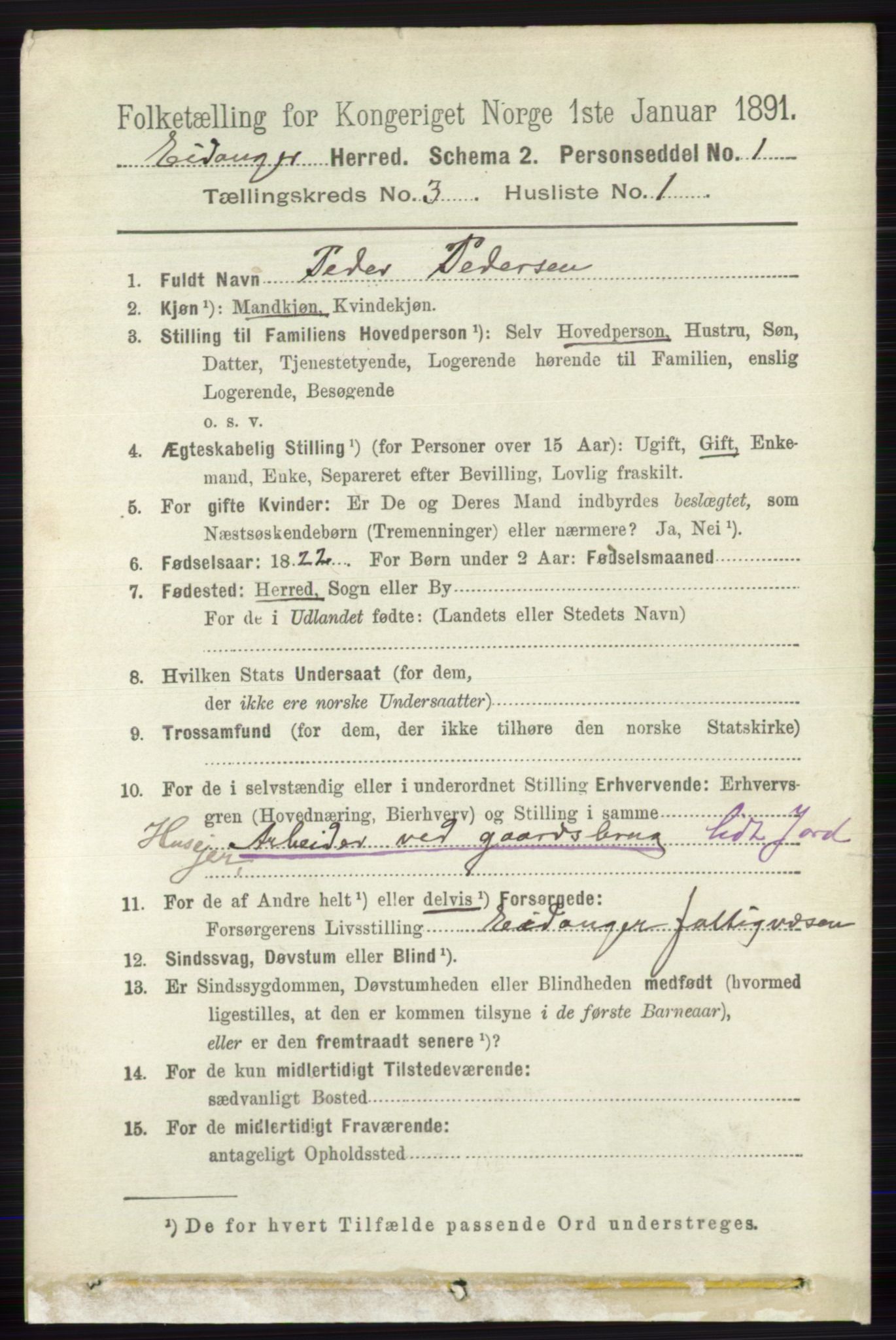 RA, 1891 census for 0813 Eidanger, 1891, p. 1527