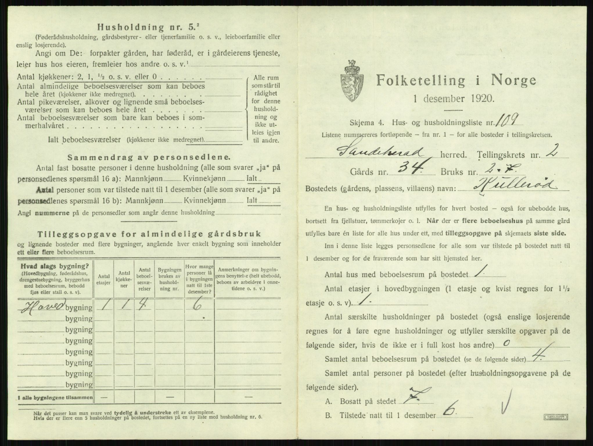 SAKO, 1920 census for Sandeherred, 1920, p. 366