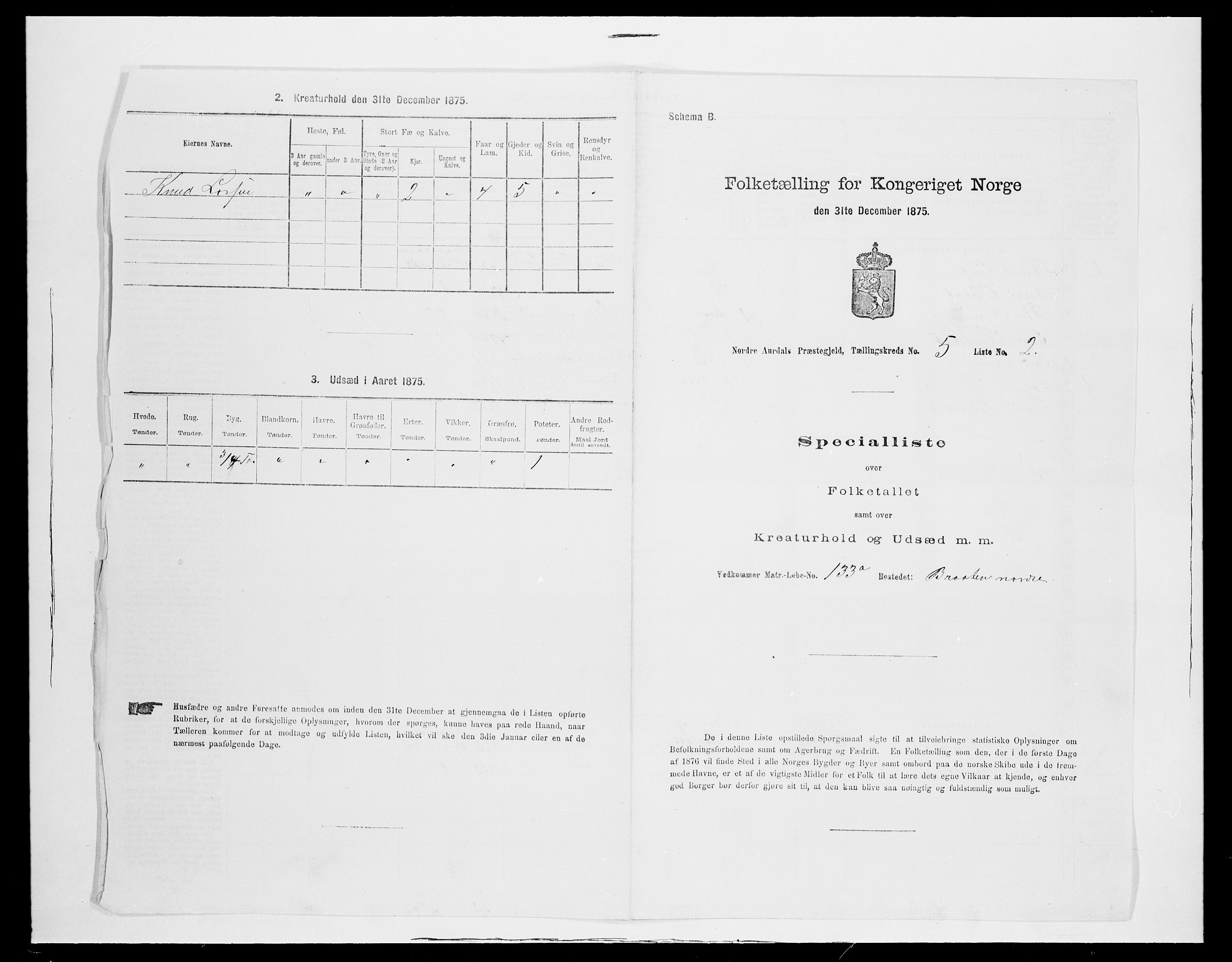 SAH, 1875 census for 0542P Nord-Aurdal, 1875, p. 733