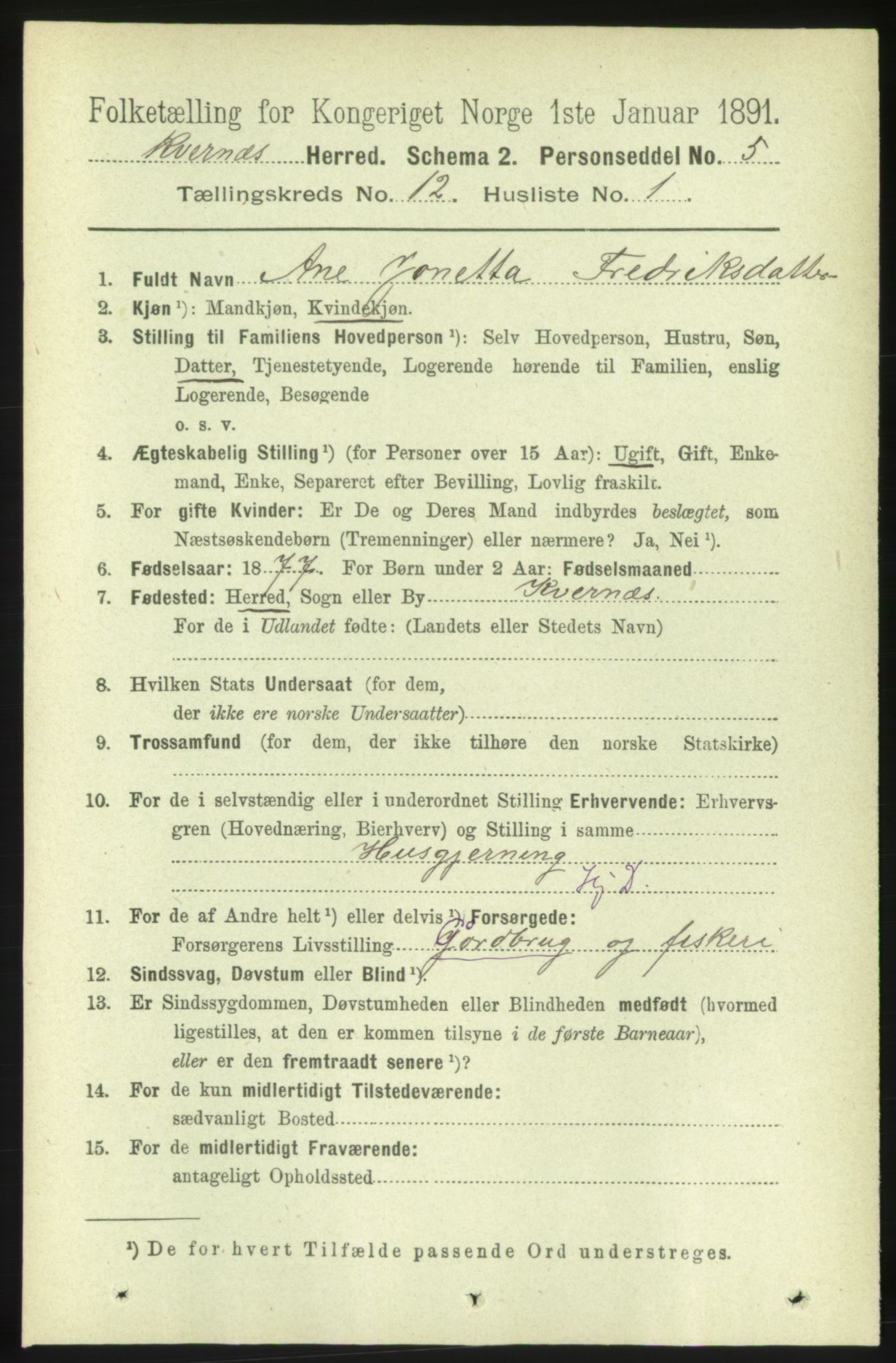 RA, 1891 census for 1553 Kvernes, 1891, p. 5205