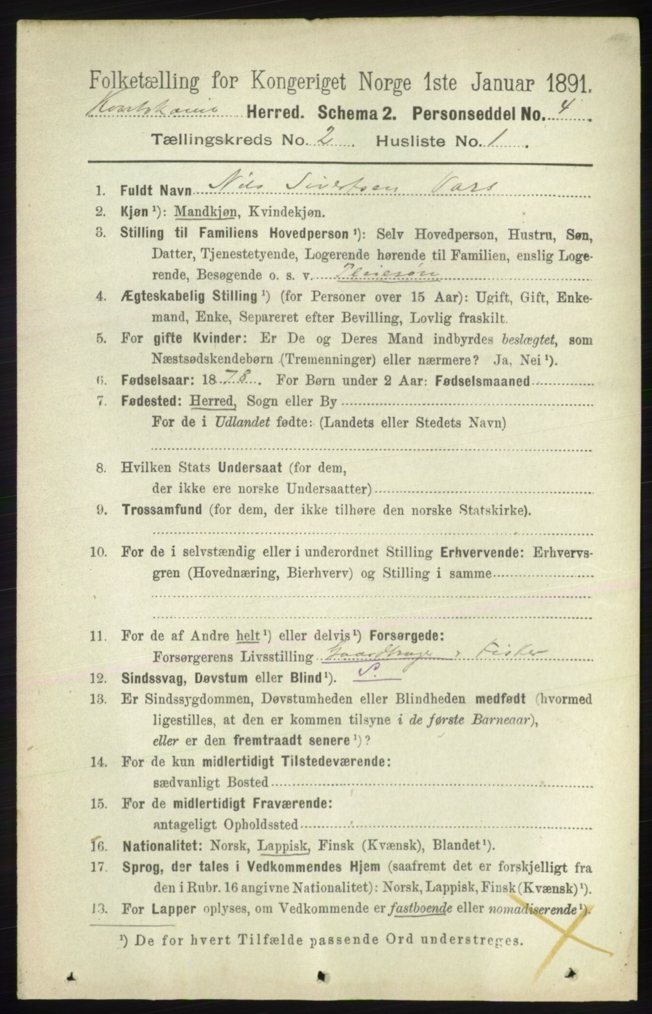 RA, 1891 census for 2011 Kautokeino, 1891, p. 326