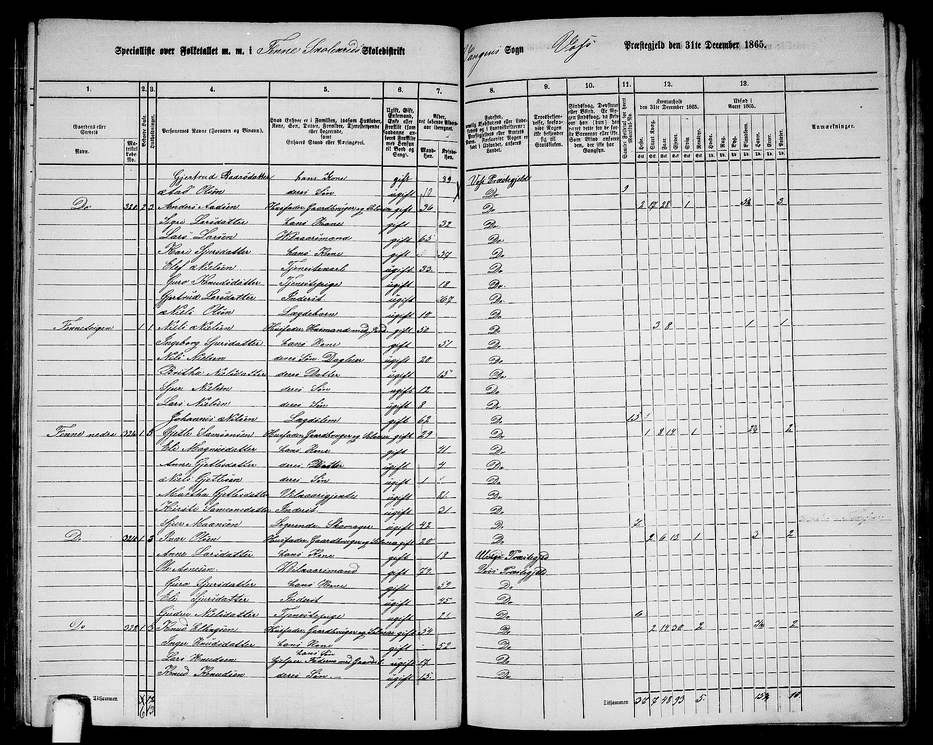 RA, 1865 census for Voss, 1865, p. 151