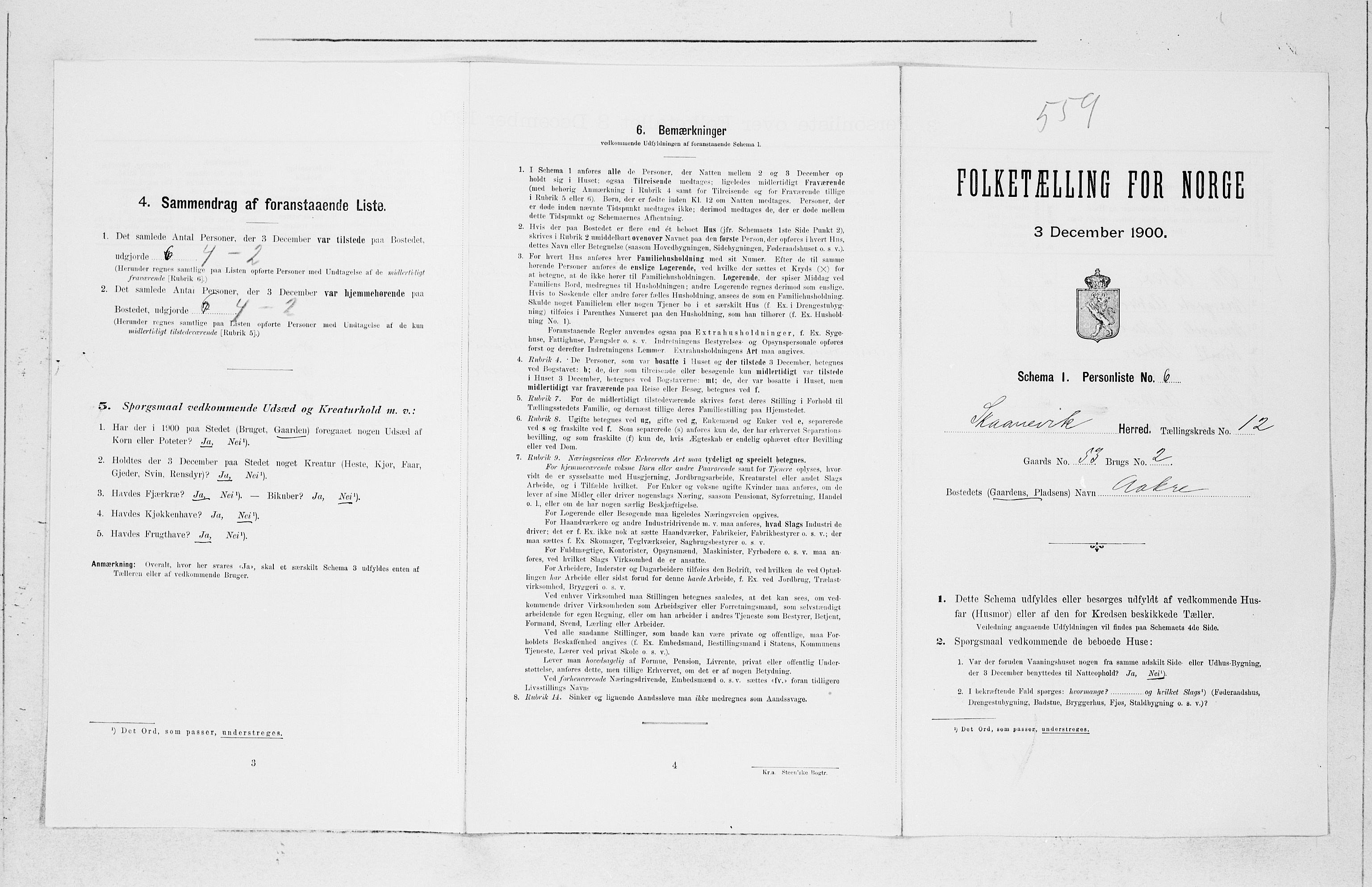 SAB, 1900 census for Skånevik, 1900, p. 517