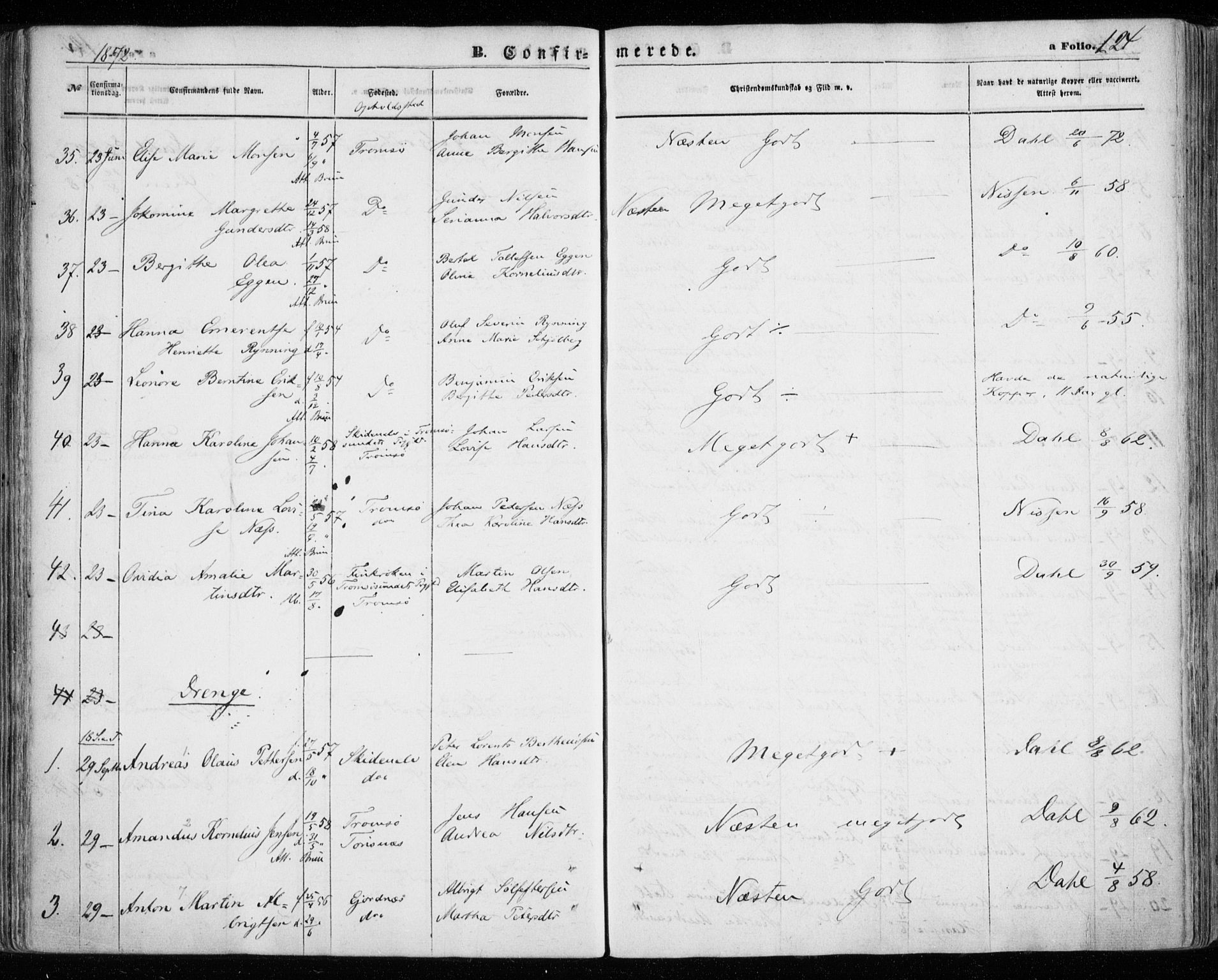 Tromsøysund sokneprestkontor, AV/SATØ-S-1304/G/Ga/L0002kirke: Parish register (official) no. 2, 1867-1875, p. 124