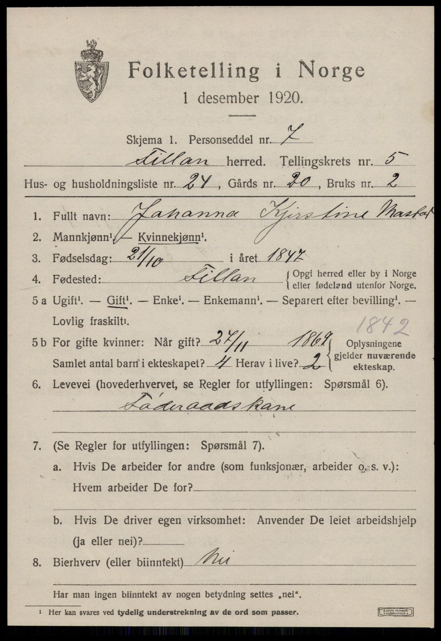 SAT, 1920 census for Fillan, 1920, p. 2634