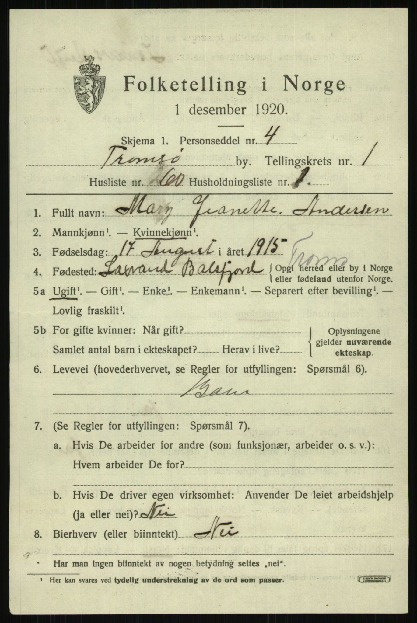 SATØ, 1920 census for Tromsø, 1920, p. 8029