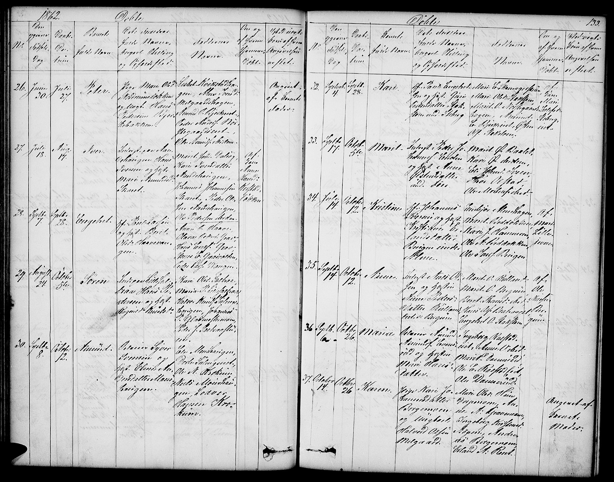 Sør-Fron prestekontor, SAH/PREST-010/H/Ha/Hab/L0001: Parish register (copy) no. 1, 1844-1863, p. 133
