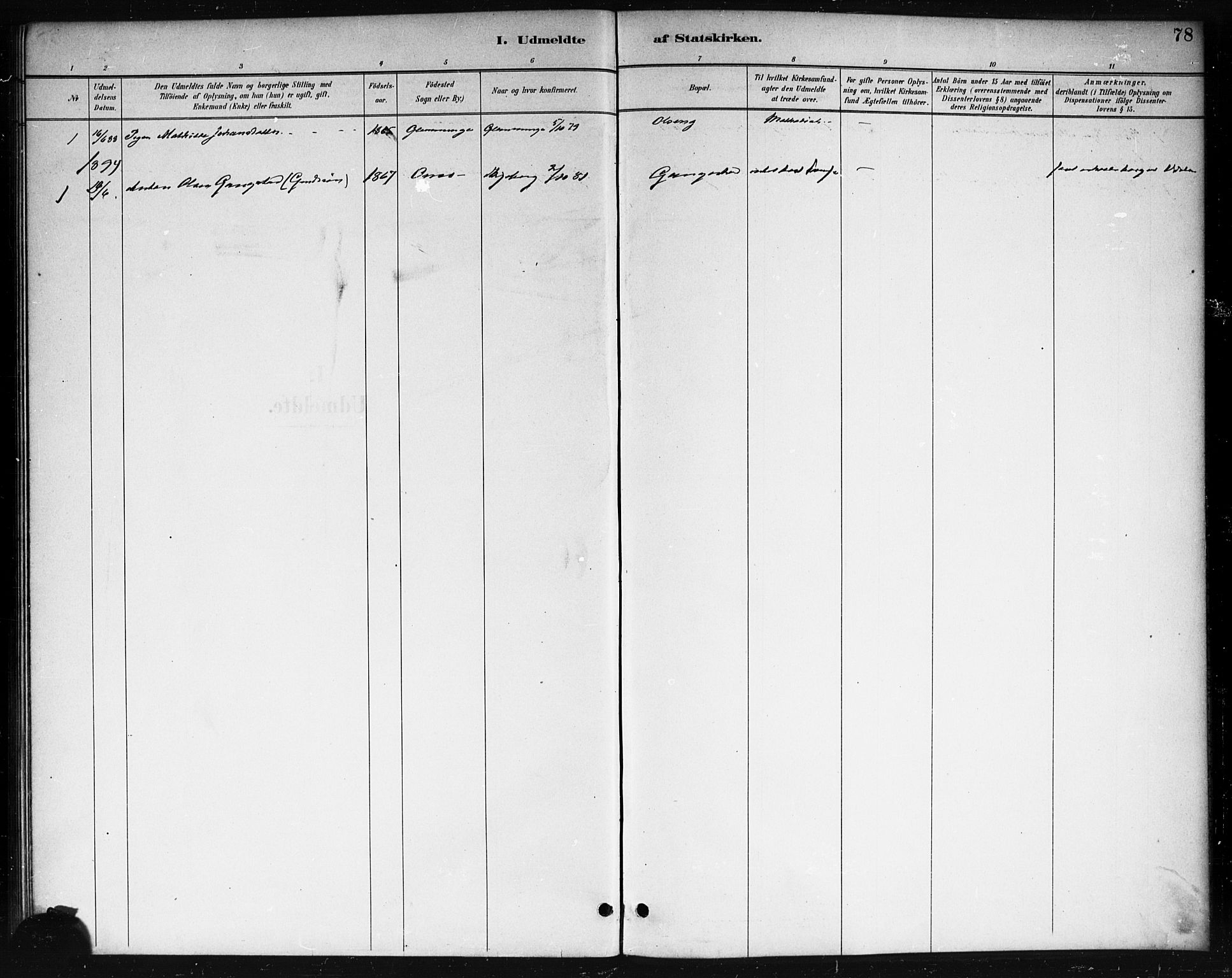 Skjeberg prestekontor Kirkebøker, SAO/A-10923/F/Fb/L0001: Parish register (official) no. II 1, 1886-1894, p. 78