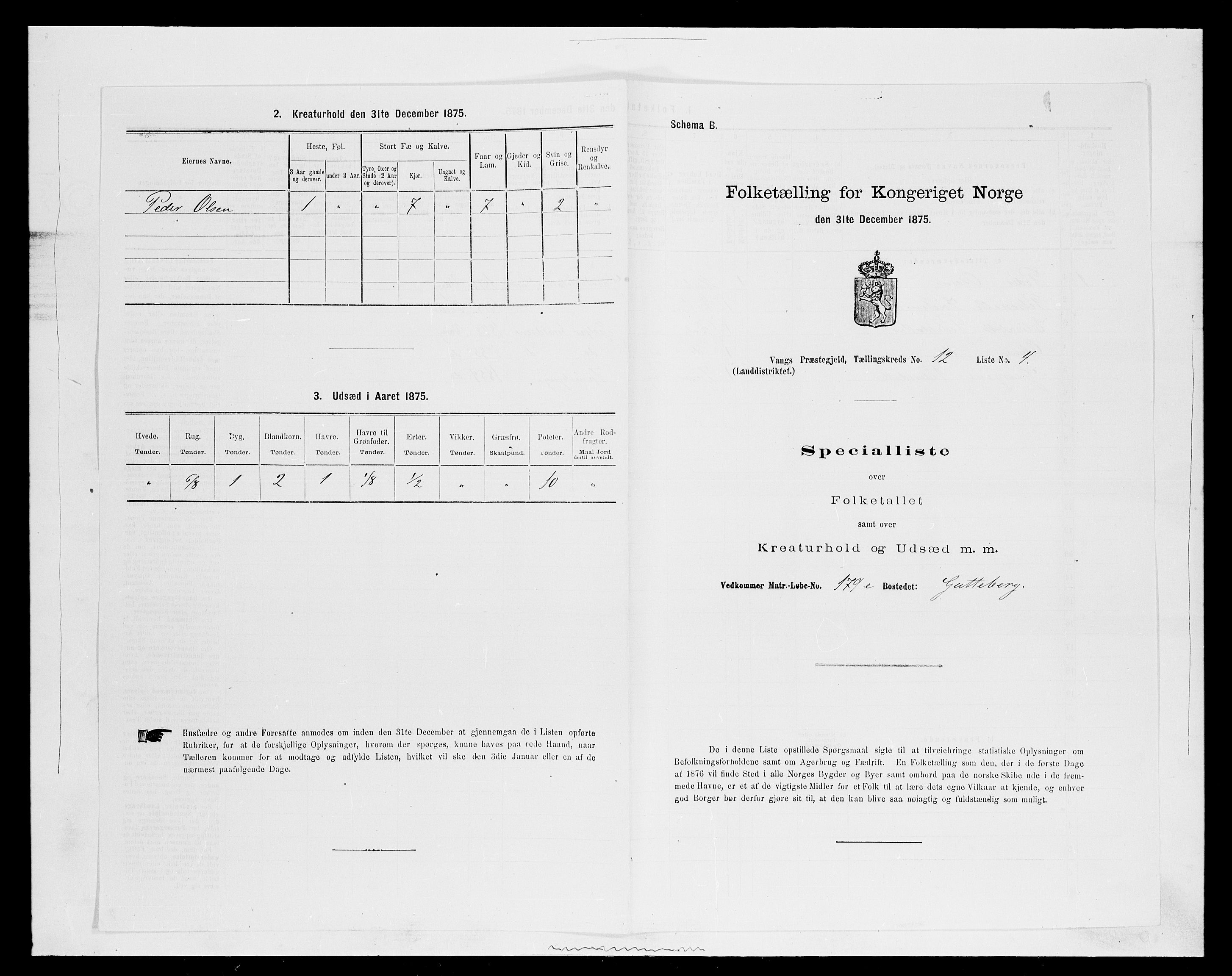 SAH, 1875 census for 0414L Vang/Vang og Furnes, 1875, p. 2630