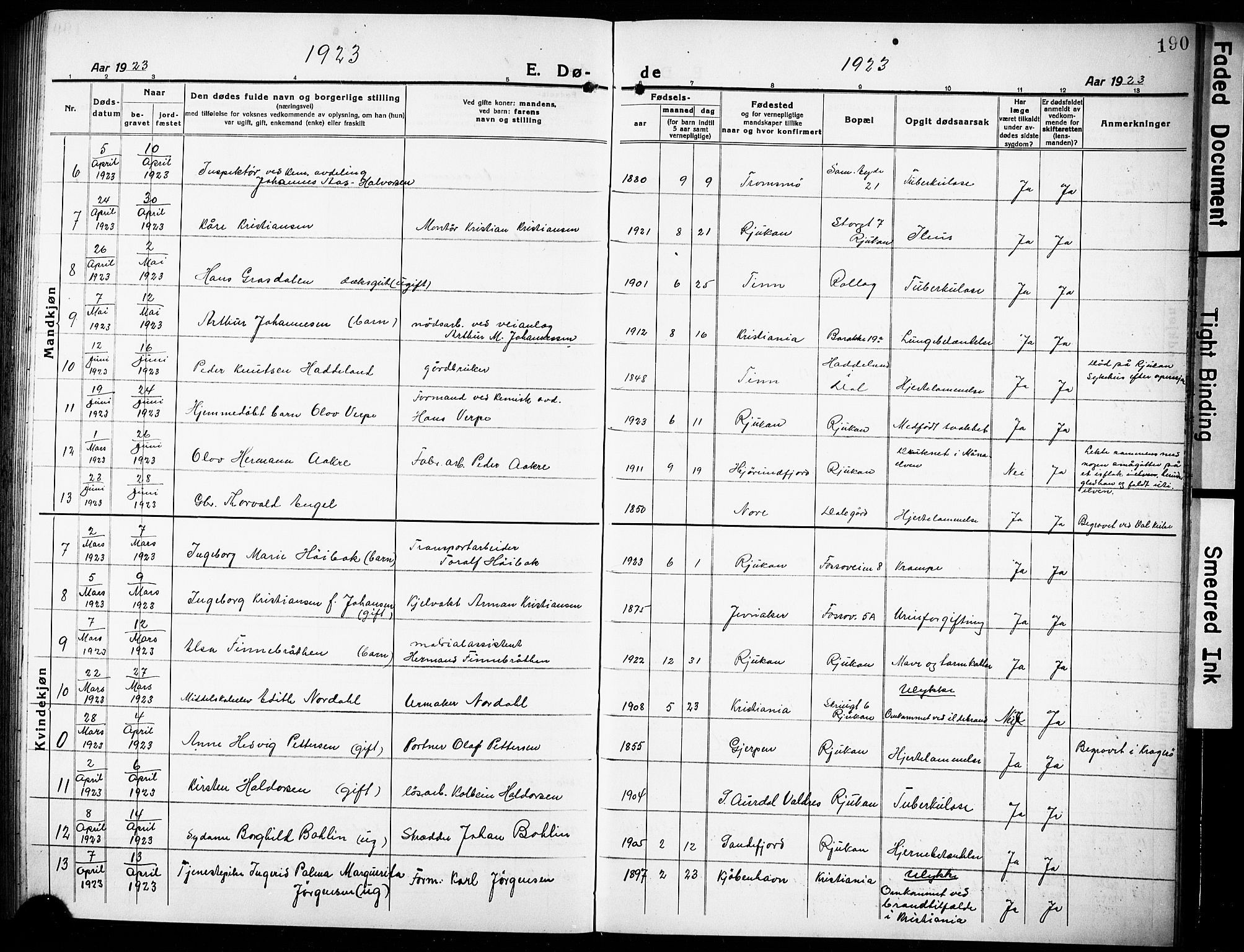 Rjukan kirkebøker, SAKO/A-294/G/Ga/L0003: Parish register (copy) no. 3, 1920-1928, p. 190