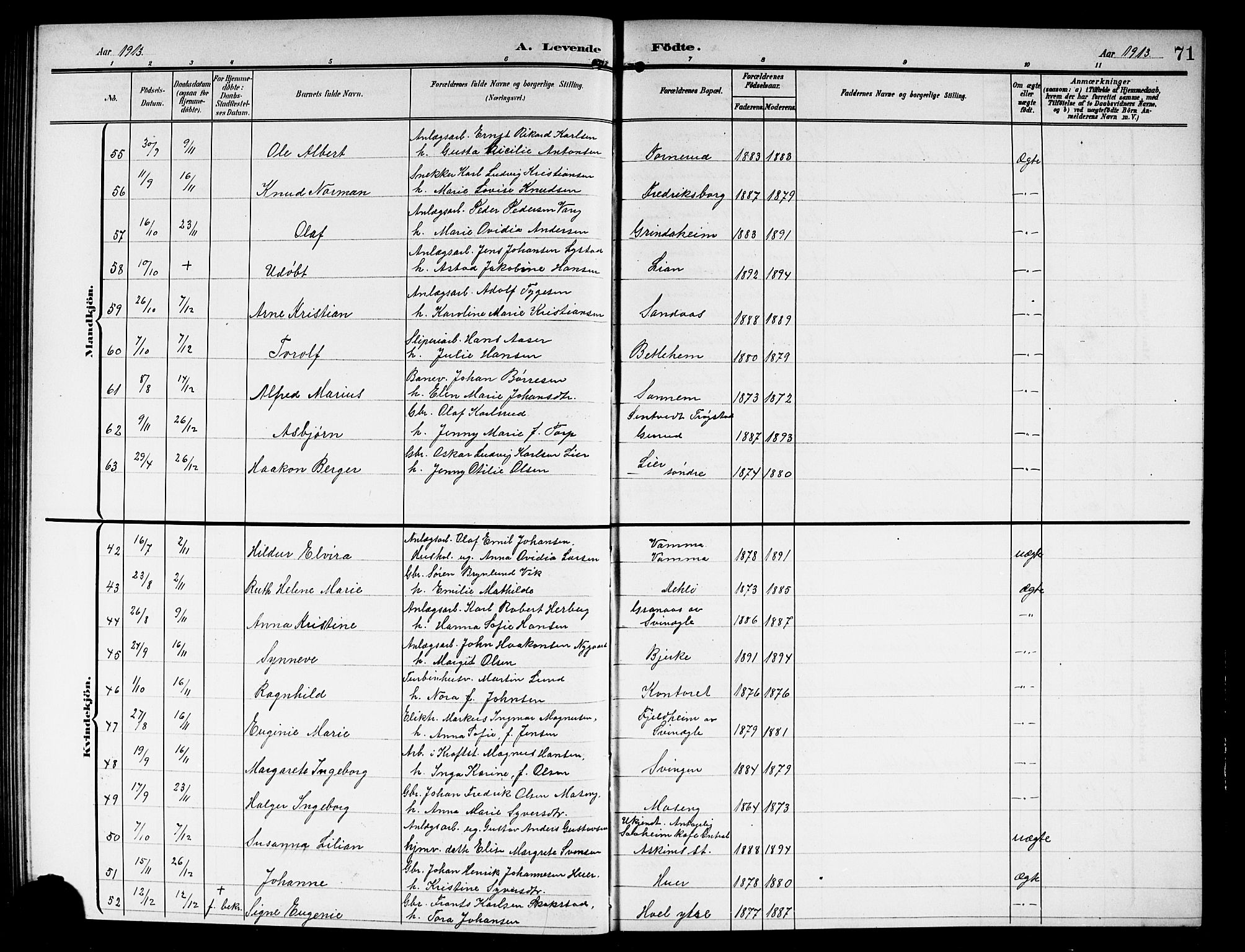 Askim prestekontor Kirkebøker, AV/SAO-A-10900/G/Ga/L0002: Parish register (copy) no. 2, 1903-1921, p. 71