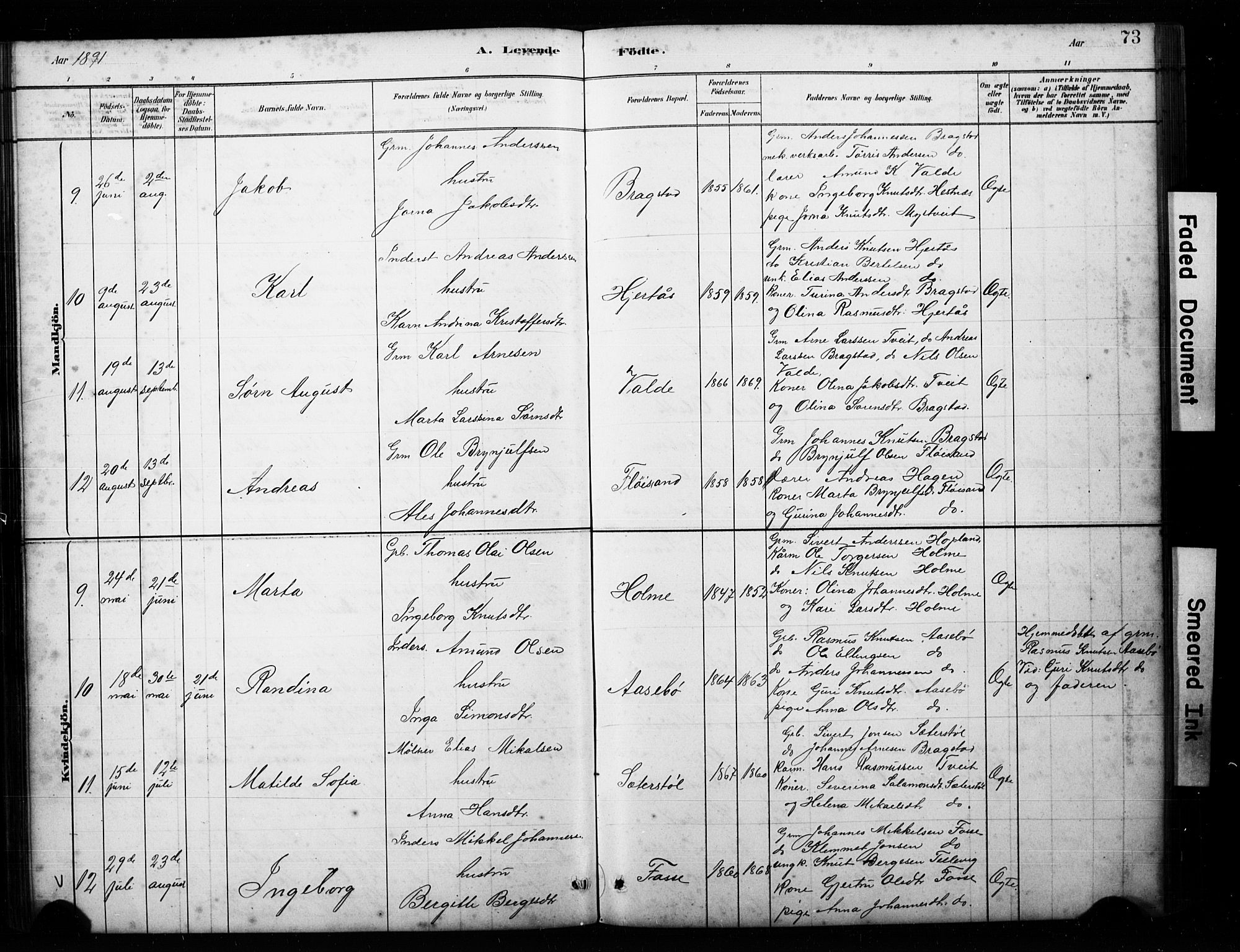 Alversund Sokneprestembete, AV/SAB-A-73901/H/Ha/Hab: Parish register (copy) no. C 3, 1881-1894, p. 73