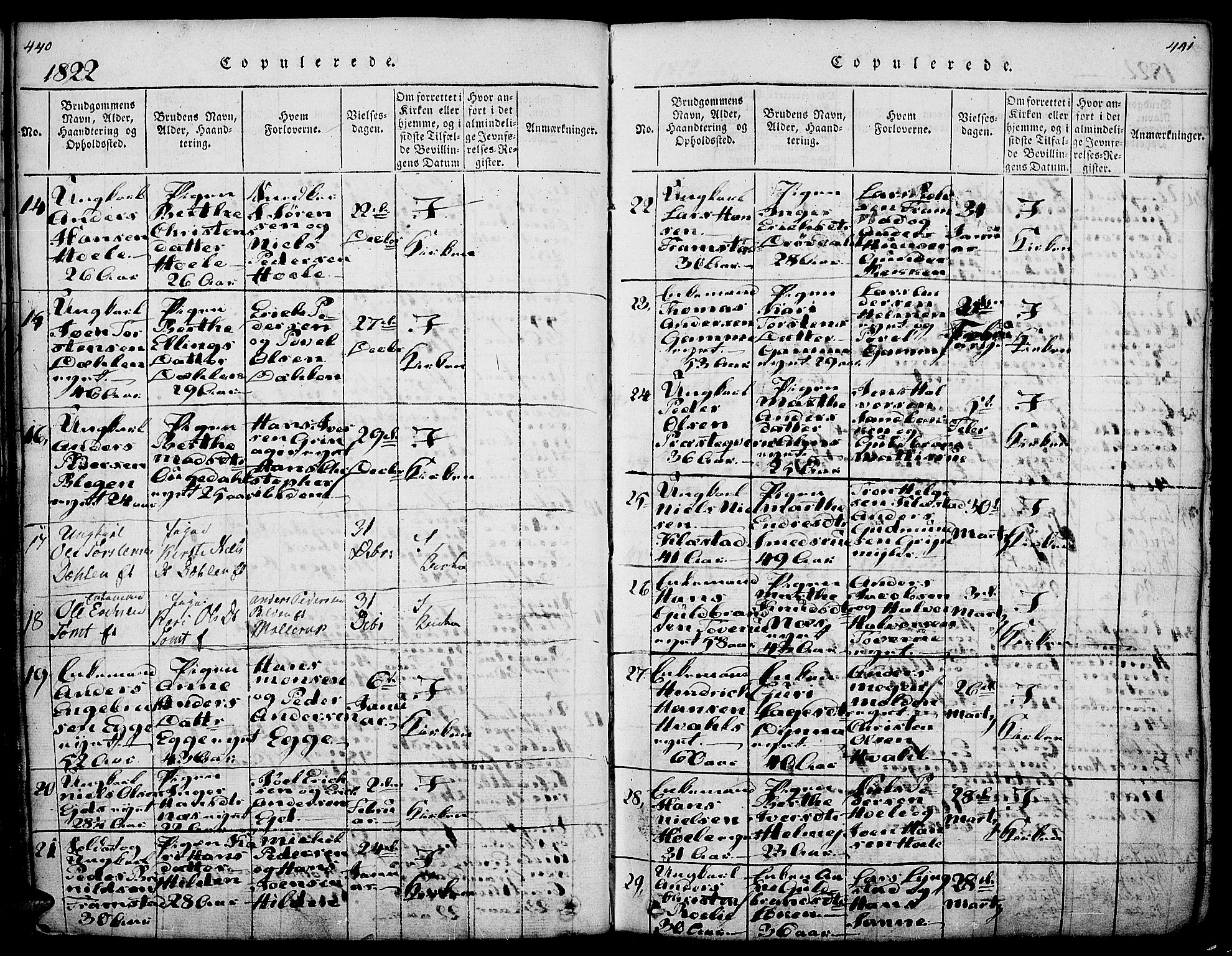 Gran prestekontor, SAH/PREST-112/H/Ha/Haa/L0009: Parish register (official) no. 9, 1815-1824, p. 440-441