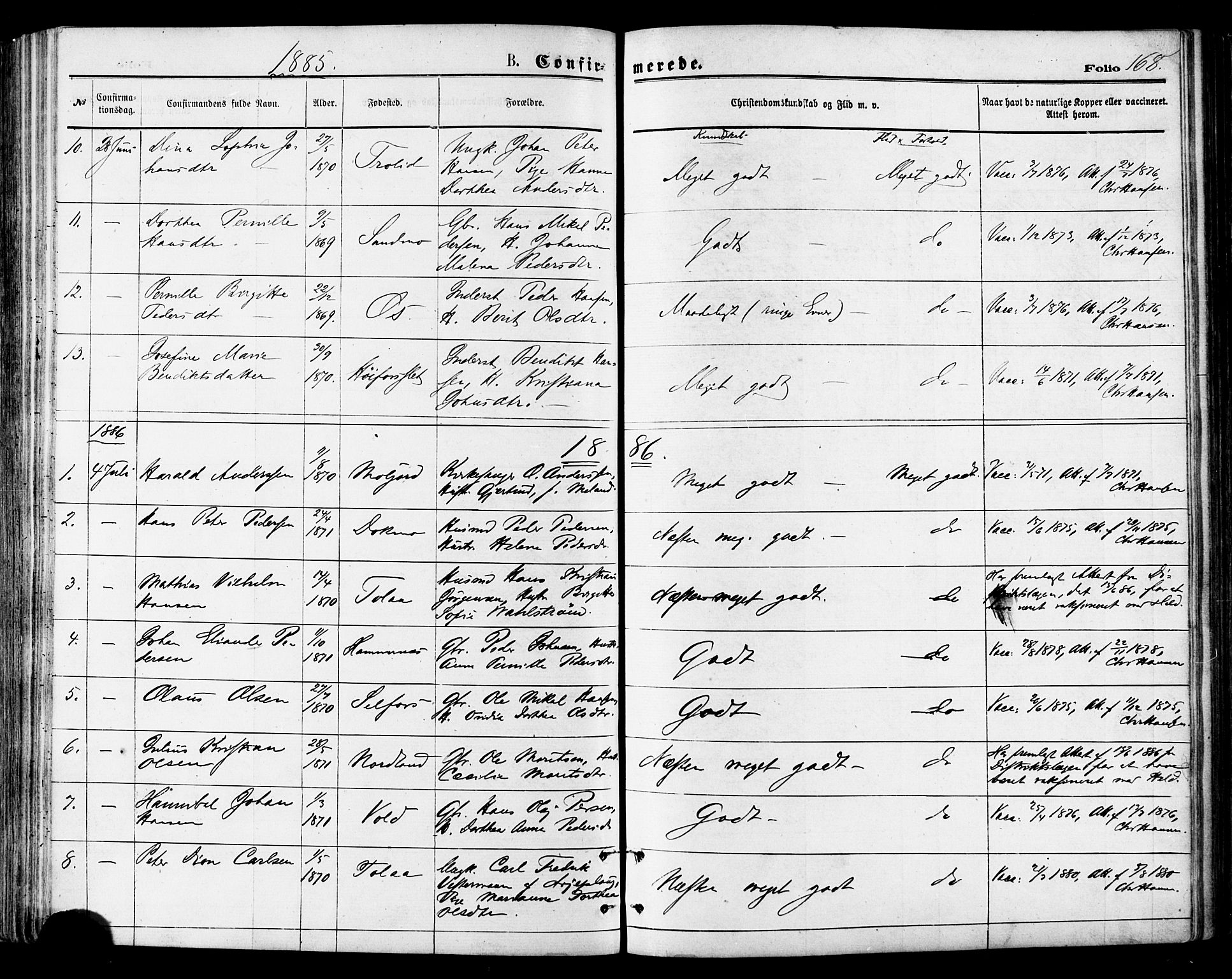 Ministerialprotokoller, klokkerbøker og fødselsregistre - Nordland, SAT/A-1459/846/L0645: Parish register (official) no. 846A03, 1872-1886, p. 168