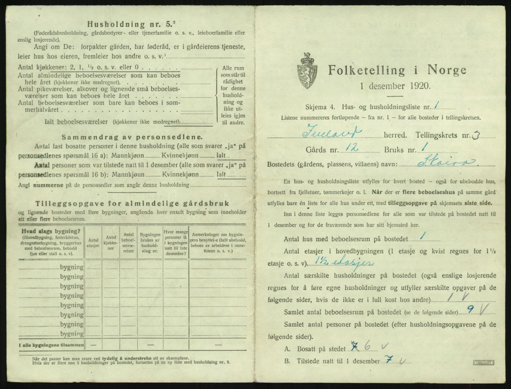 SAK, 1920 census for Iveland, 1920, p. 121