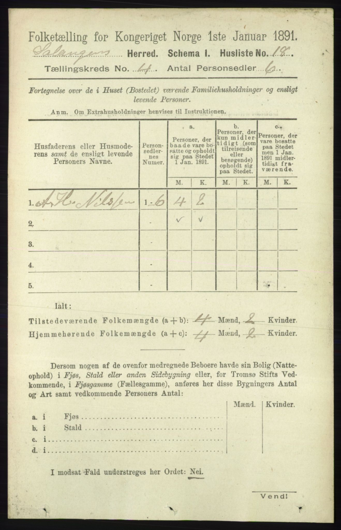 RA, 1891 census for 1921 Salangen, 1891, p. 1755