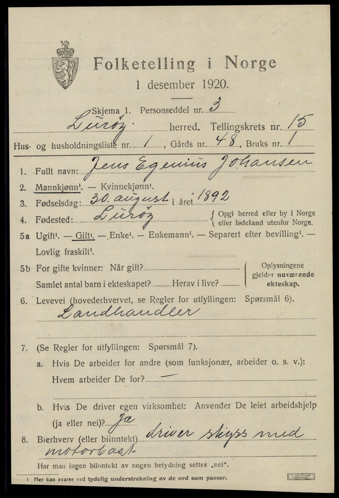 SAT, 1920 census for Lurøy, 1920, p. 5647