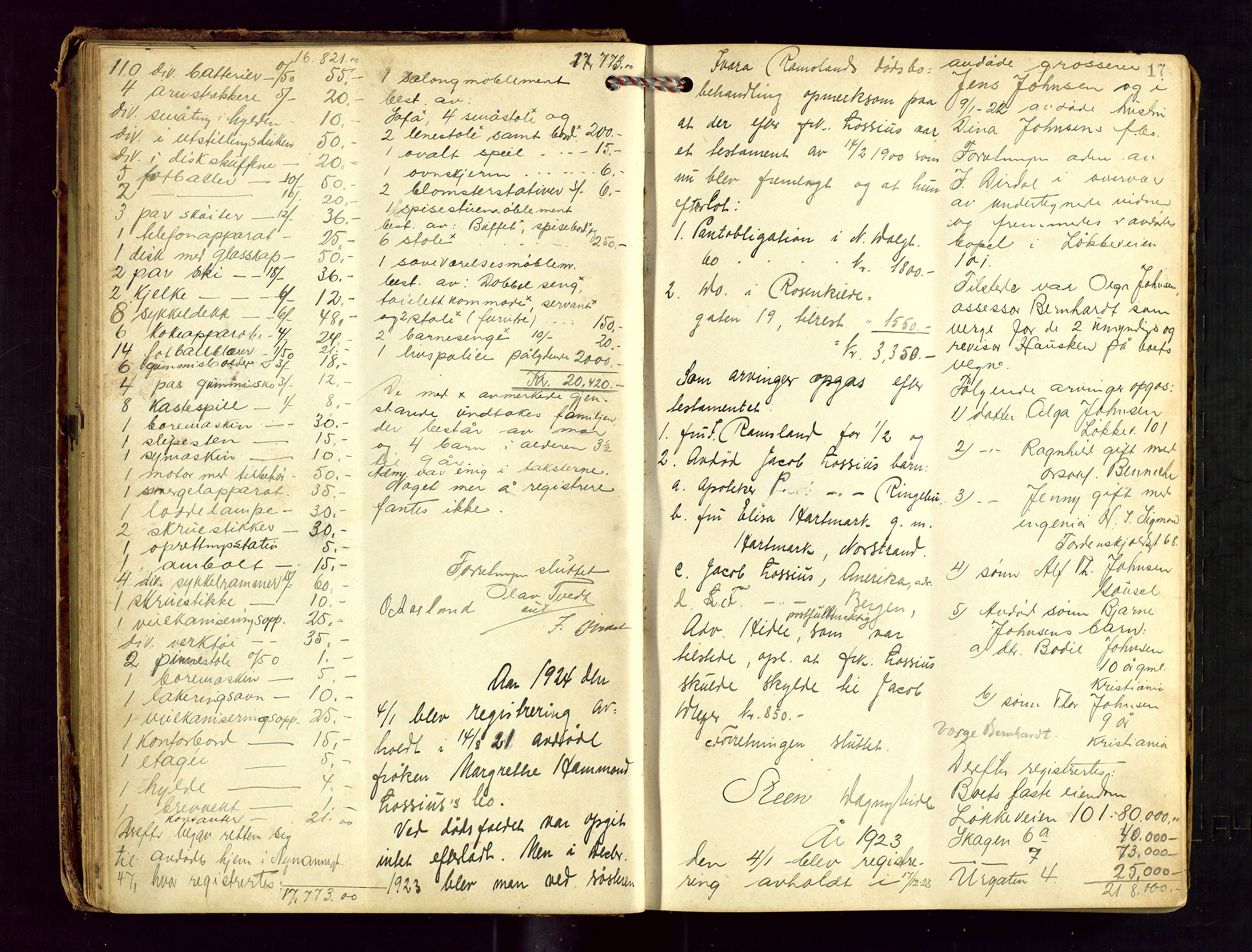 Stavanger skifteforvalter, AV/SAST-A-101412/001/5/53/533BA/L0004: Registreringsprotokoll, 1923-1930, p. 16b-17a