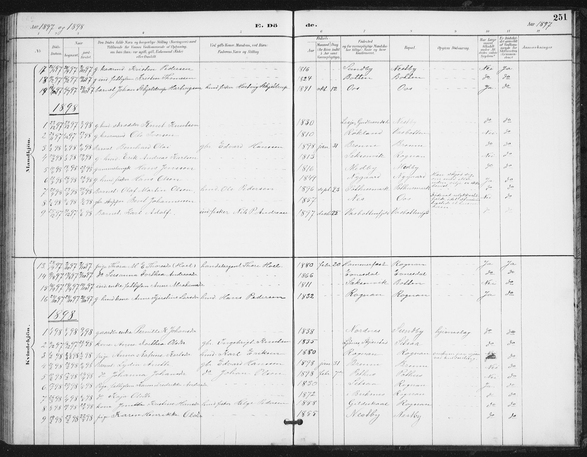 Ministerialprotokoller, klokkerbøker og fødselsregistre - Nordland, SAT/A-1459/847/L0682: Parish register (copy) no. 847C10, 1889-1907, p. 251