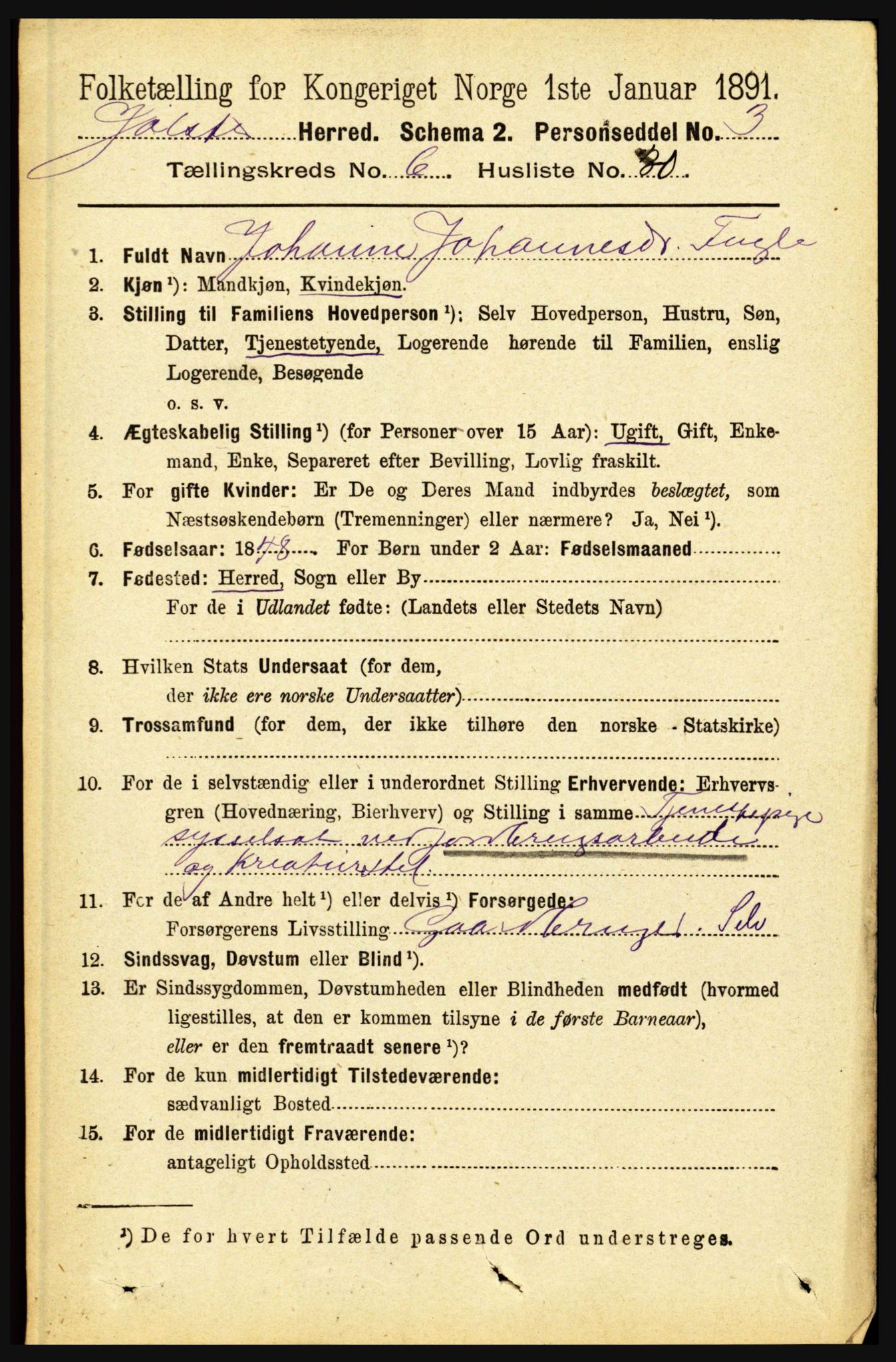 RA, 1891 census for 1431 Jølster, 1891, p. 2401