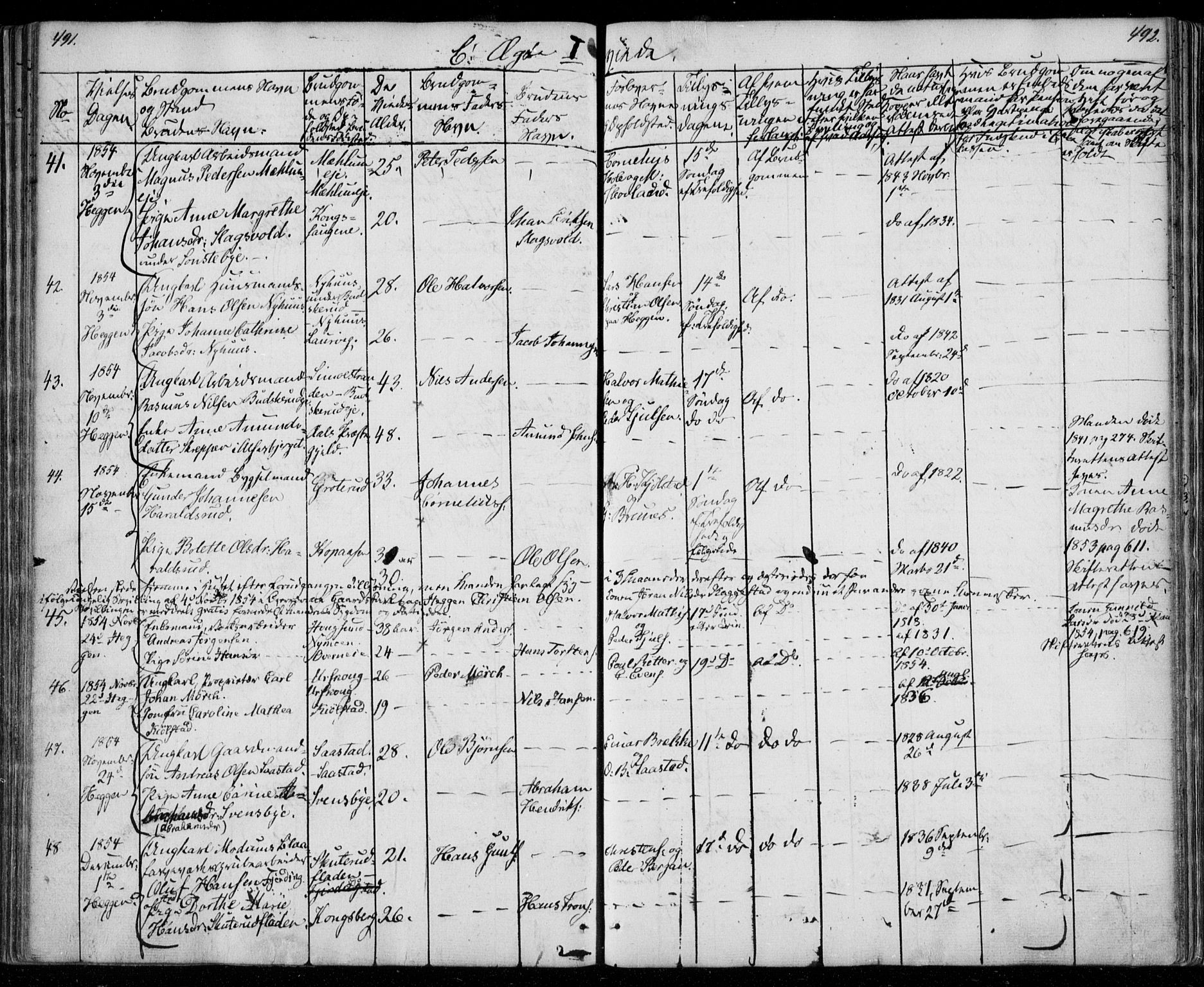 Modum kirkebøker, SAKO/A-234/F/Fa/L0008: Parish register (official) no. 8, 1851-1859, p. 491-492