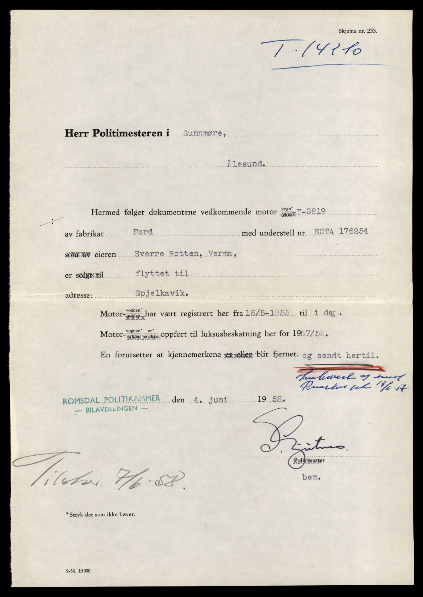 Møre og Romsdal vegkontor - Ålesund trafikkstasjon, AV/SAT-A-4099/F/Fe/L0044: Registreringskort for kjøretøy T 14205 - T 14319, 1927-1998, p. 195