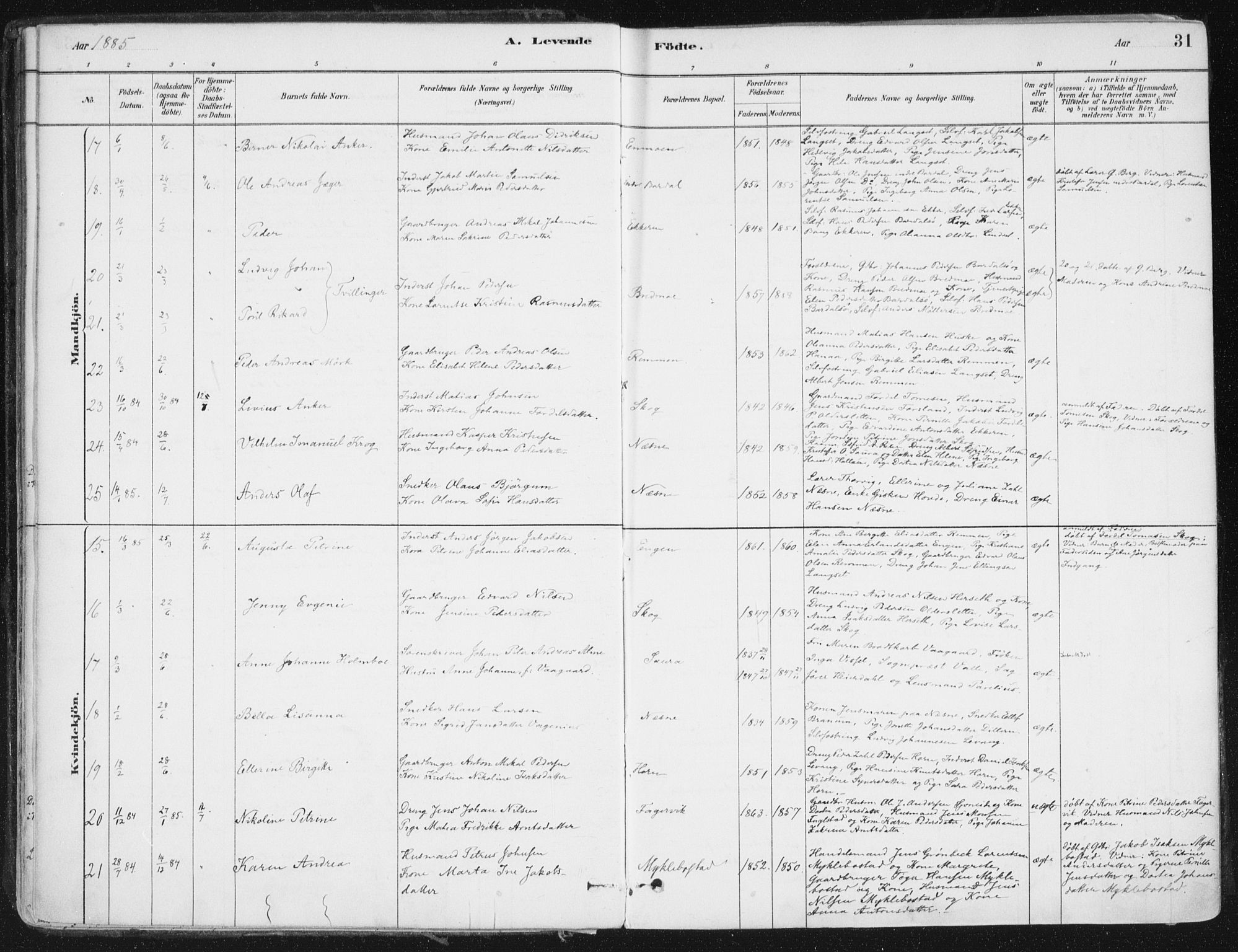 Ministerialprotokoller, klokkerbøker og fødselsregistre - Nordland, AV/SAT-A-1459/838/L0552: Parish register (official) no. 838A10, 1880-1910, p. 31