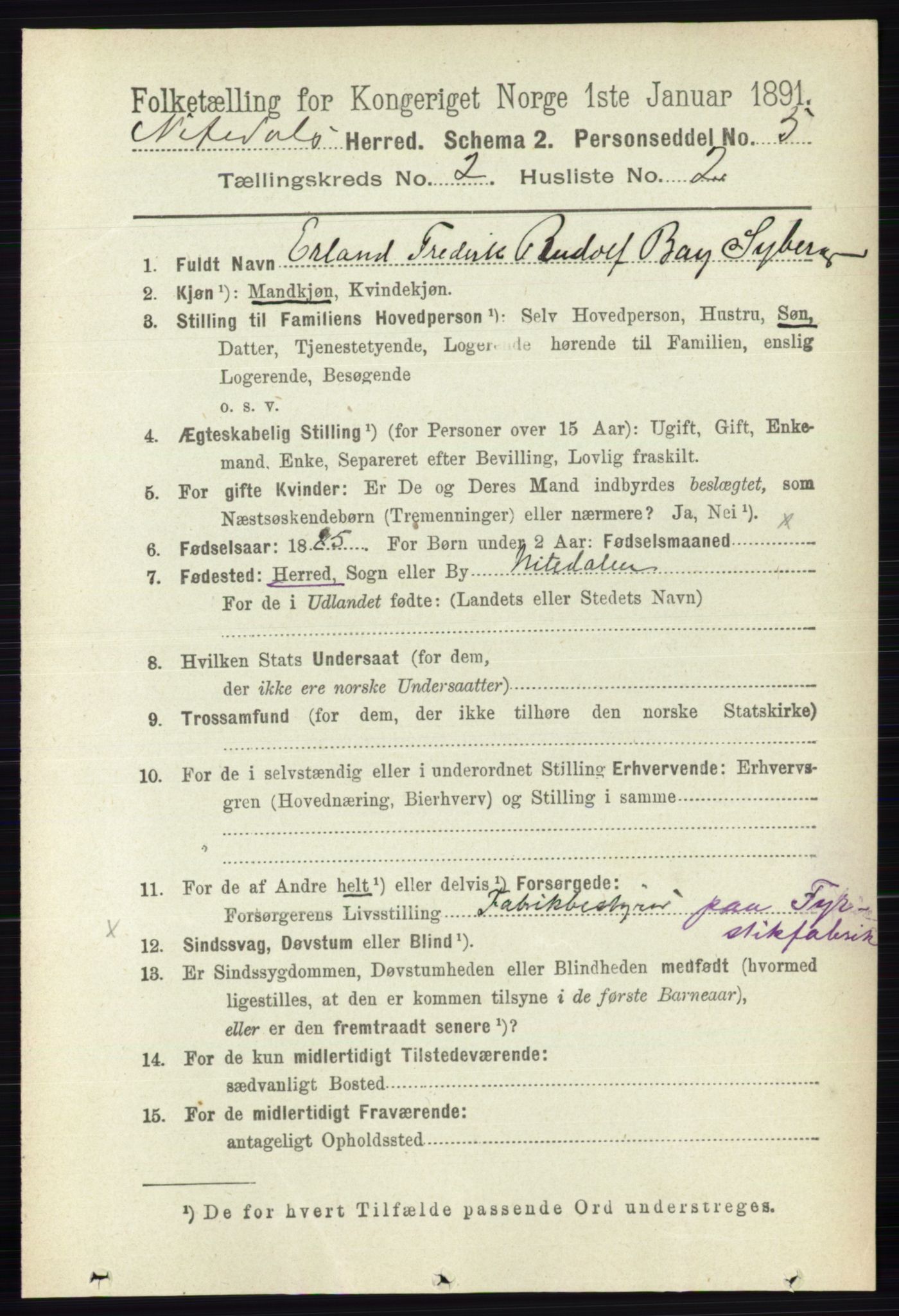 RA, 1891 census for 0233 Nittedal, 1891, p. 595