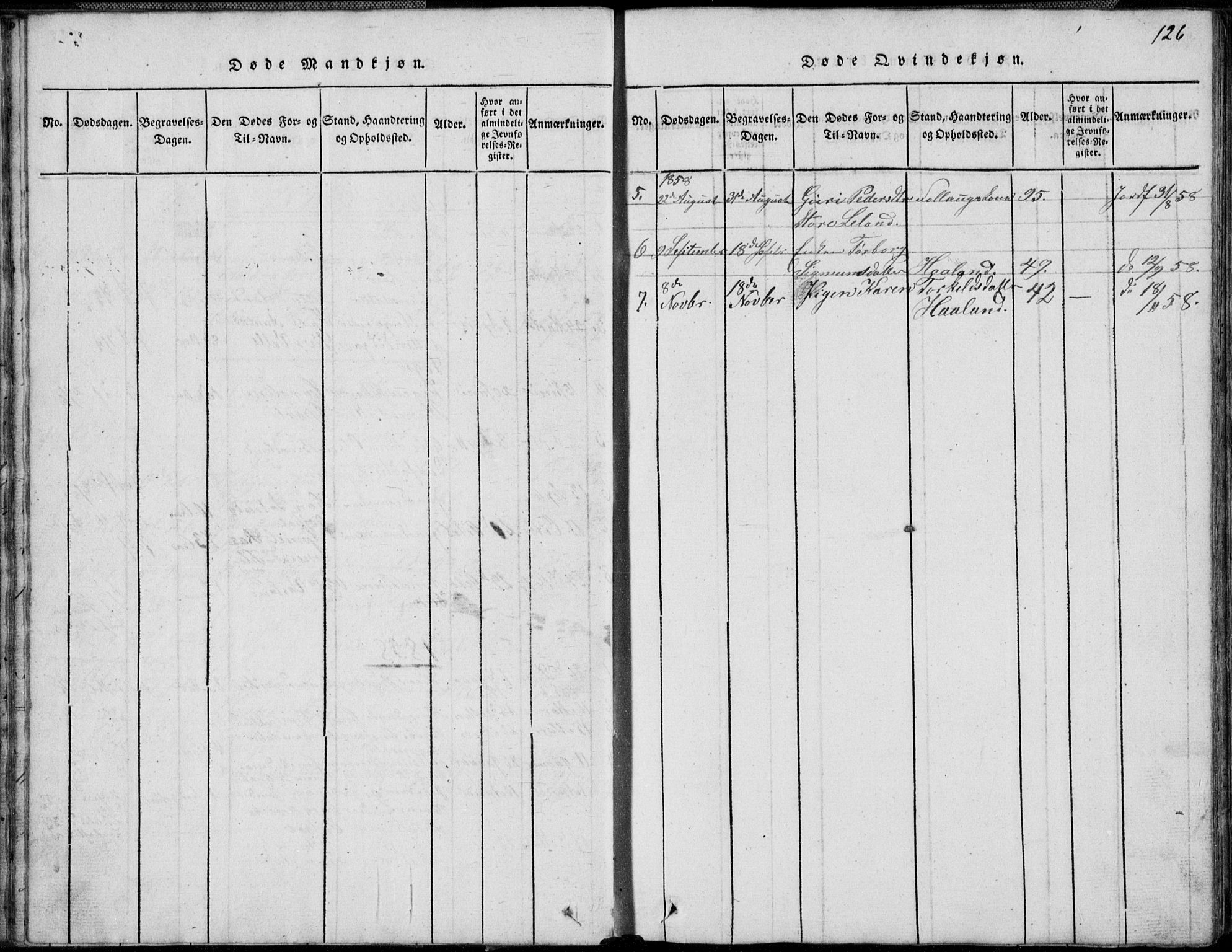 Nord-Audnedal sokneprestkontor, AV/SAK-1111-0032/F/Fb/Fbb/L0001: Parish register (copy) no. B 1, 1816-1858, p. 126