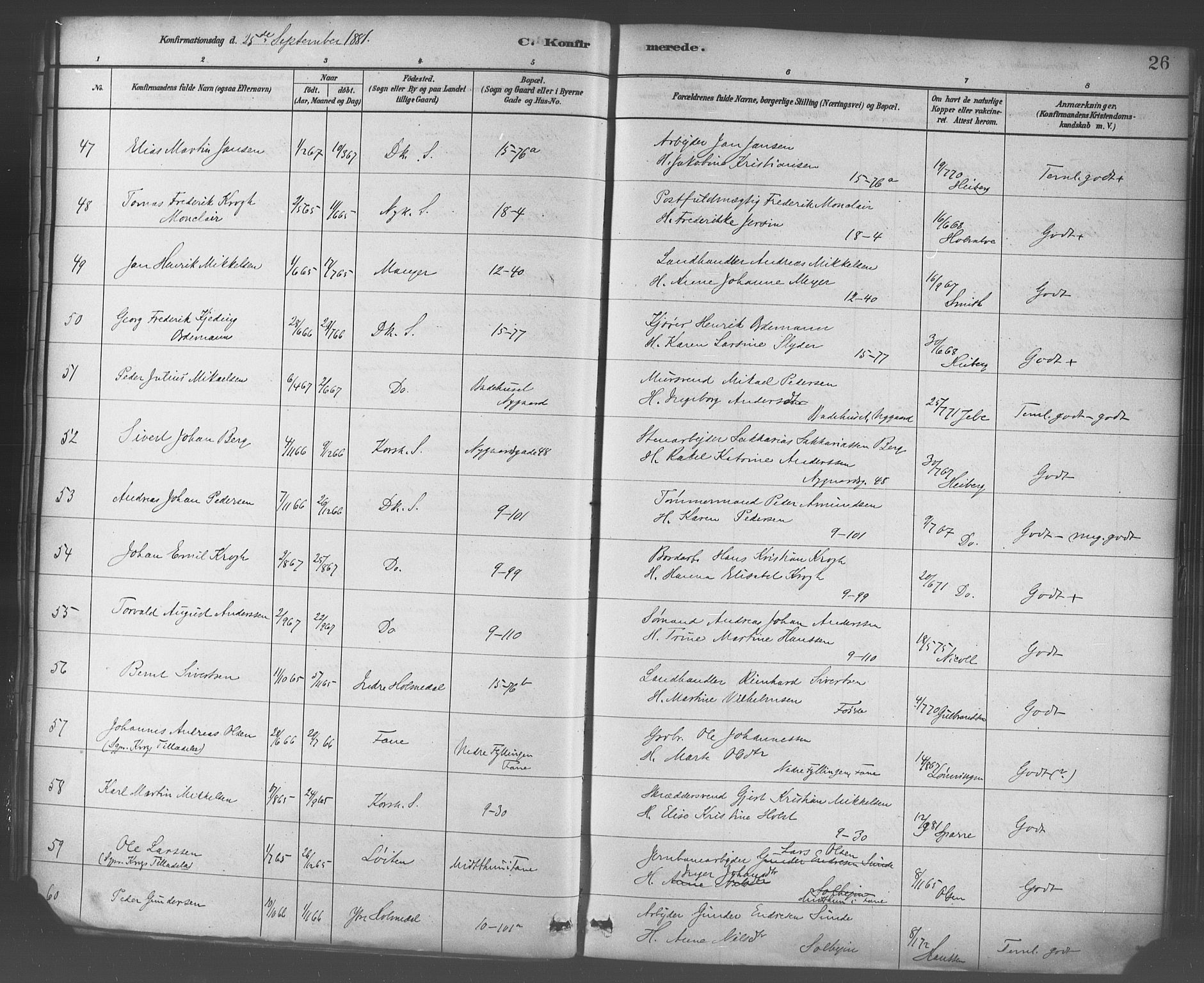 Domkirken sokneprestembete, SAB/A-74801/H/Haa/L0030: Parish register (official) no. C 5, 1880-1898, p. 26