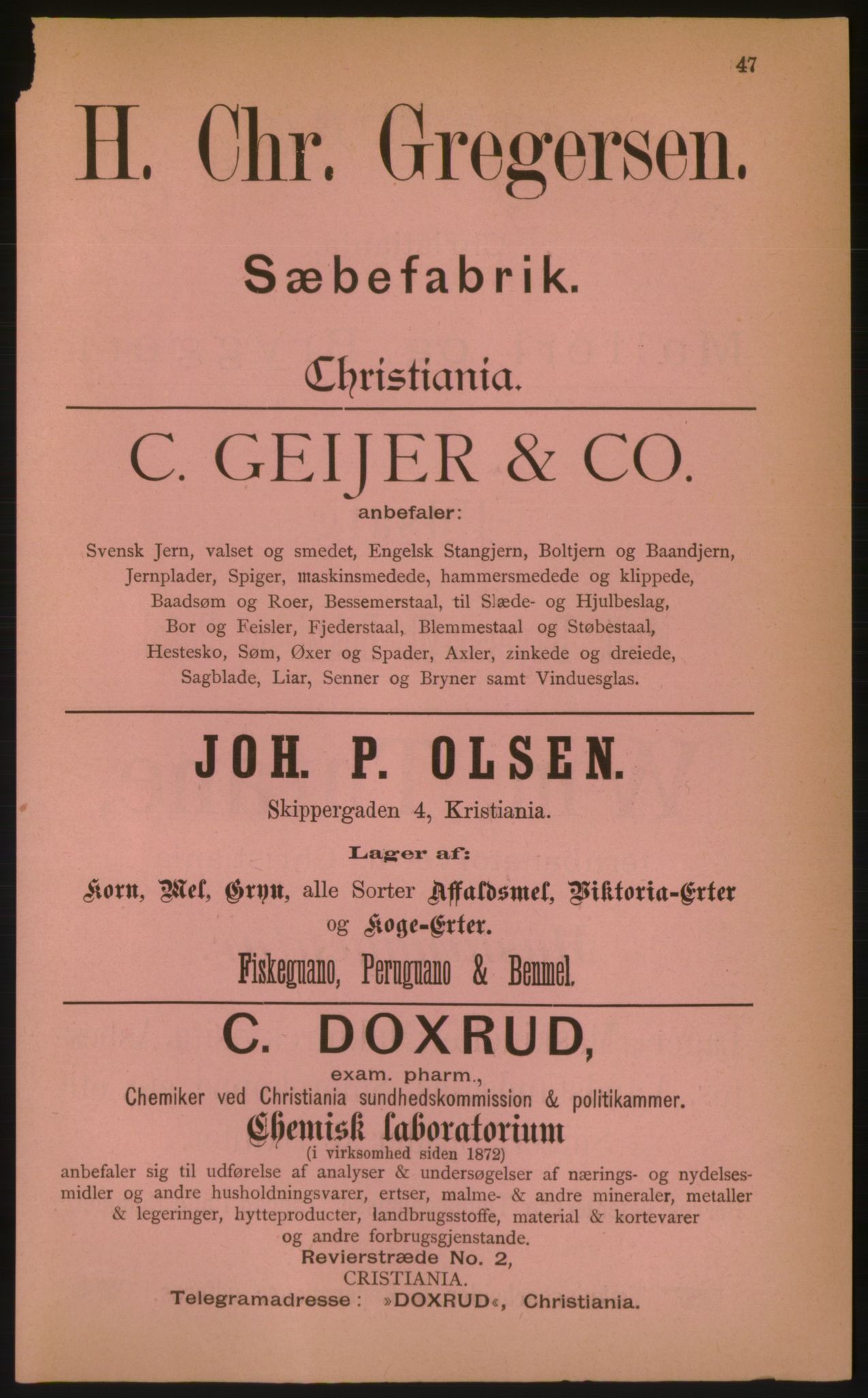 Kristiania/Oslo adressebok, PUBL/-, 1884, p. 47