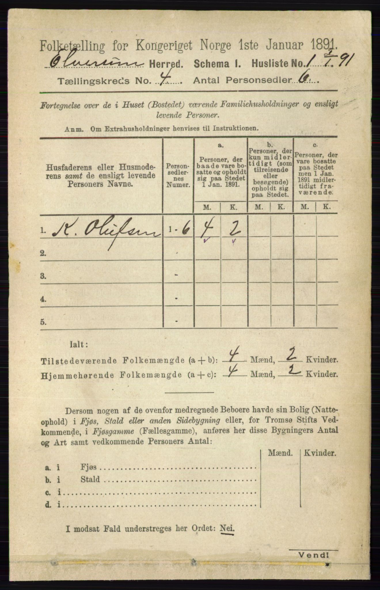 RA, 1891 census for 0427 Elverum, 1891, p. 2277