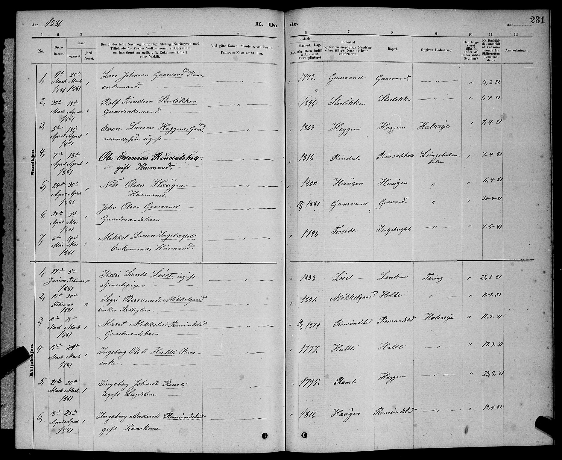 Ministerialprotokoller, klokkerbøker og fødselsregistre - Møre og Romsdal, AV/SAT-A-1454/598/L1077: Parish register (copy) no. 598C02, 1879-1891, p. 231