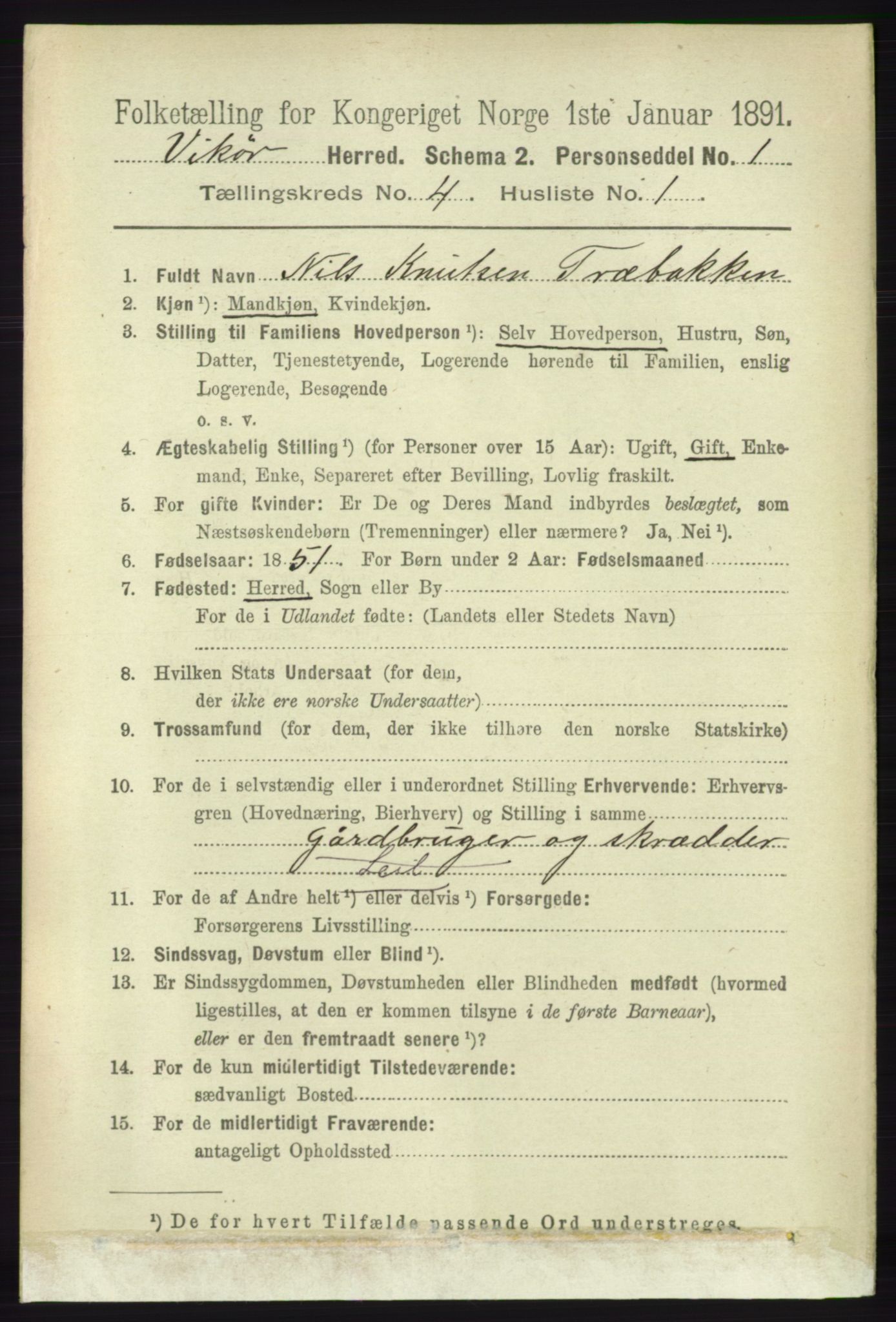 RA, 1891 census for 1238 Vikør, 1891, p. 1085