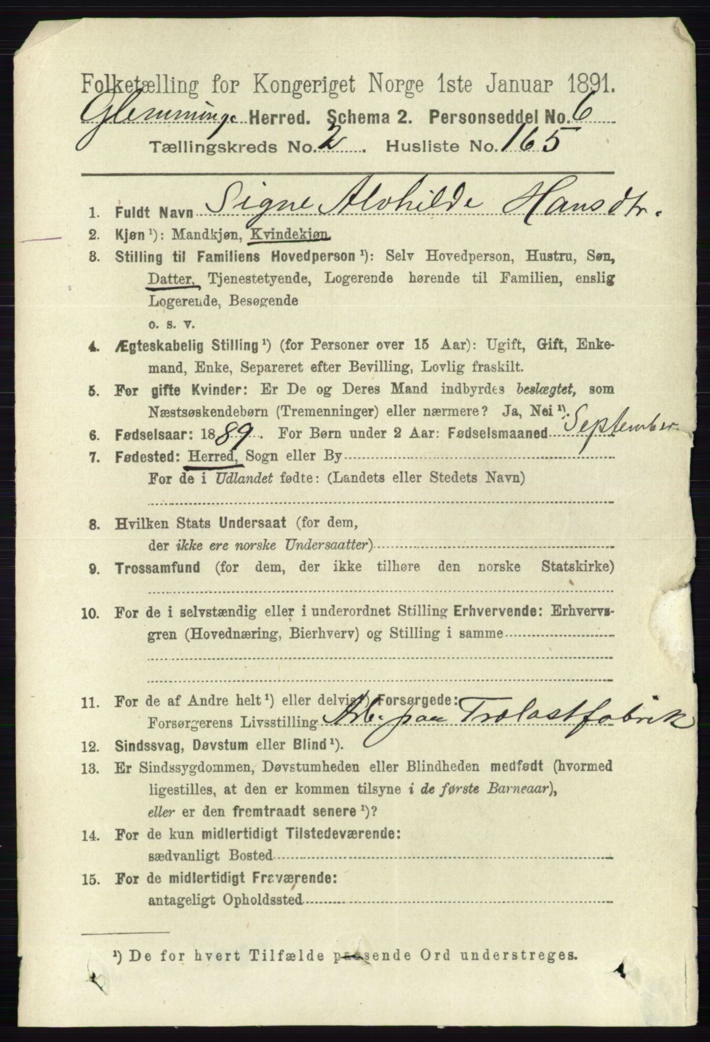 RA, 1891 census for 0132 Glemmen, 1891, p. 1787