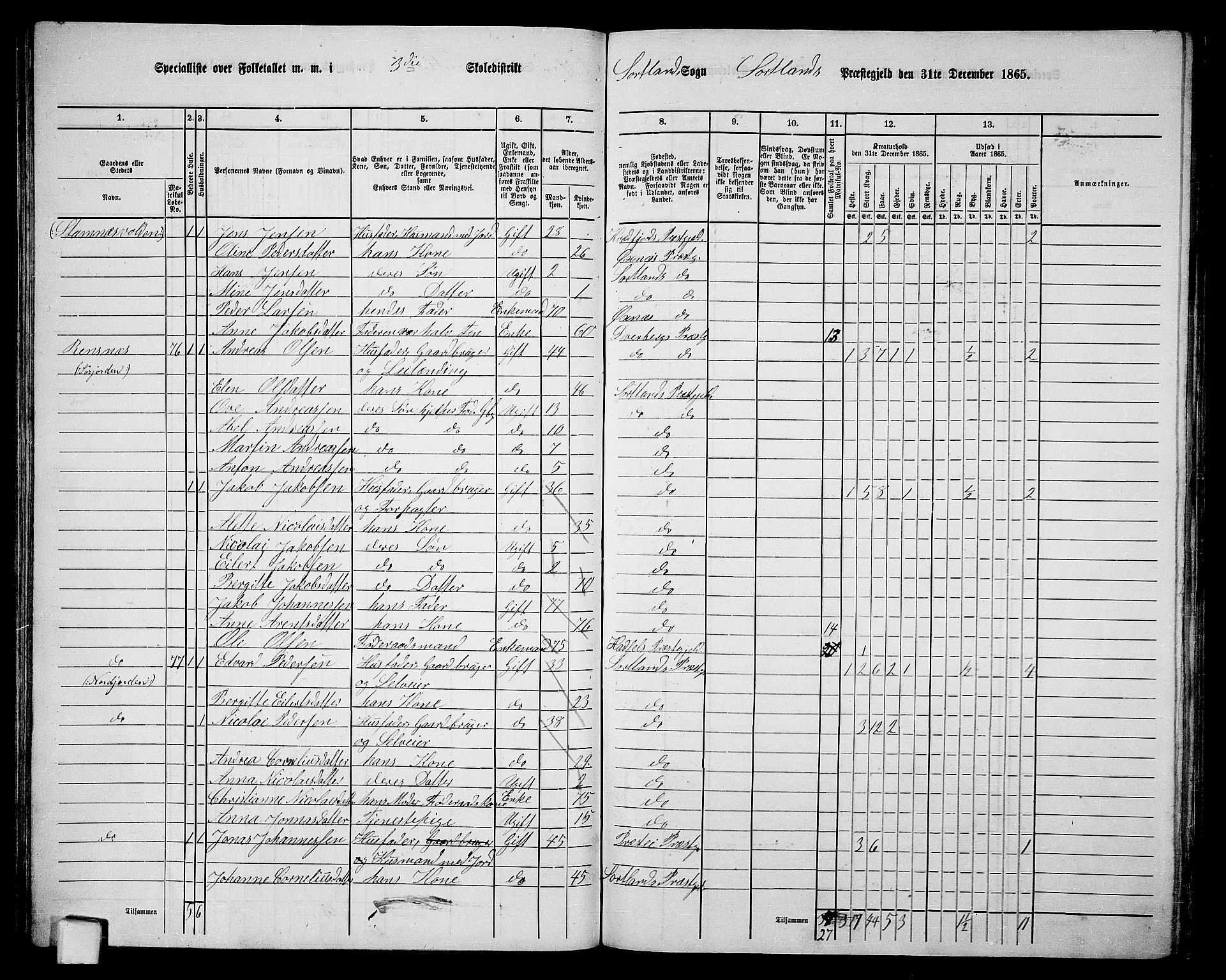 RA, 1865 census for Sortland, 1865, p. 61