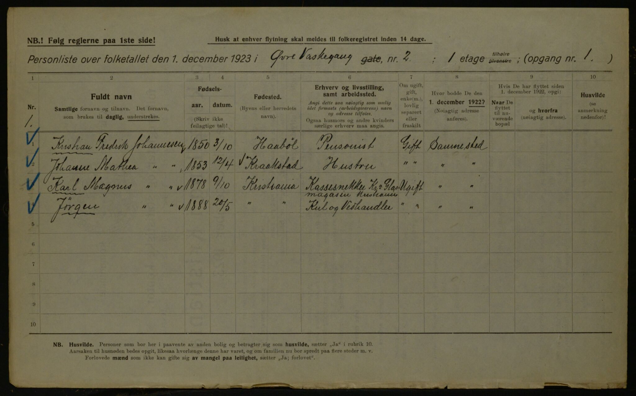 OBA, Municipal Census 1923 for Kristiania, 1923, p. 143252