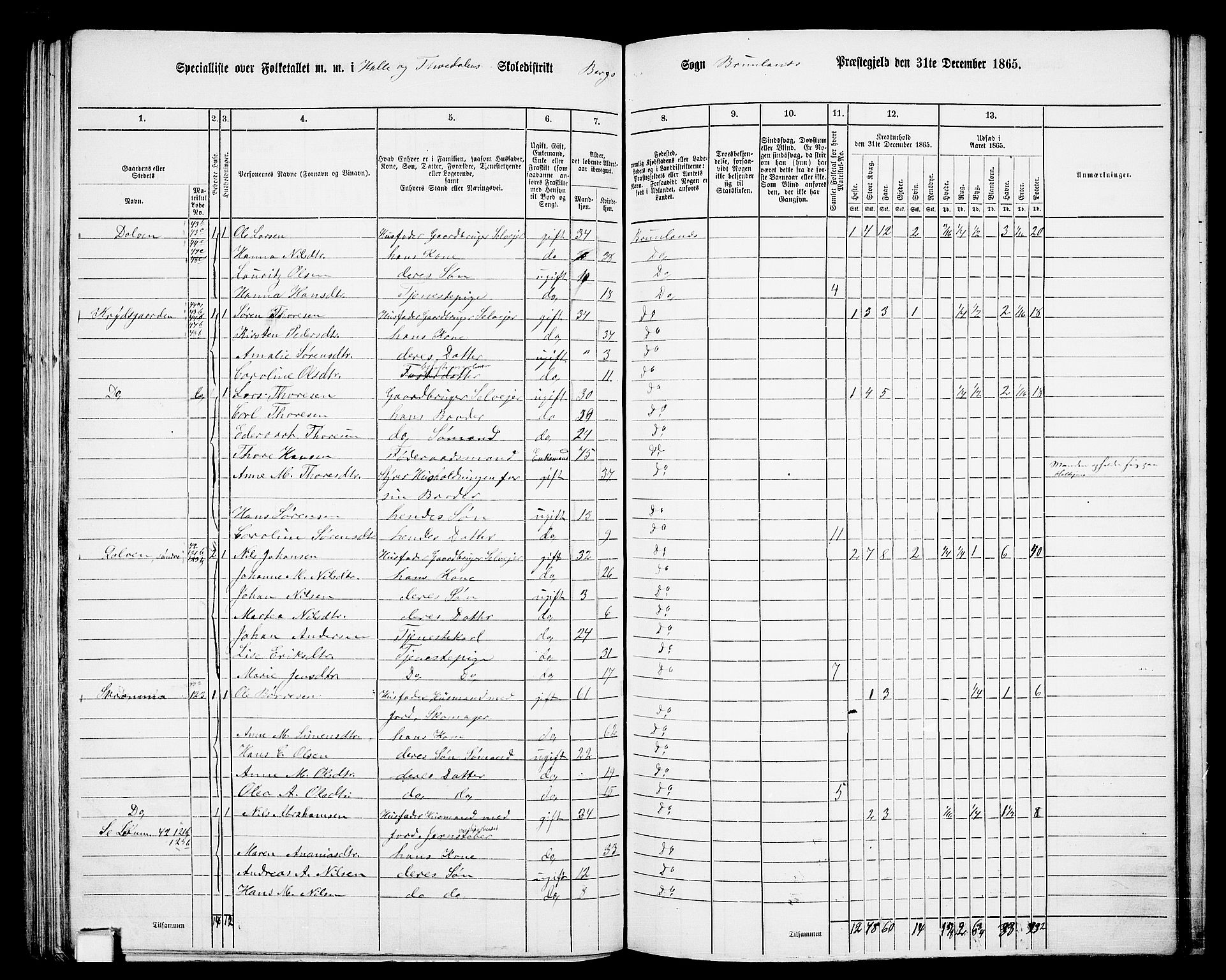 RA, 1865 census for Brunlanes, 1865, p. 108