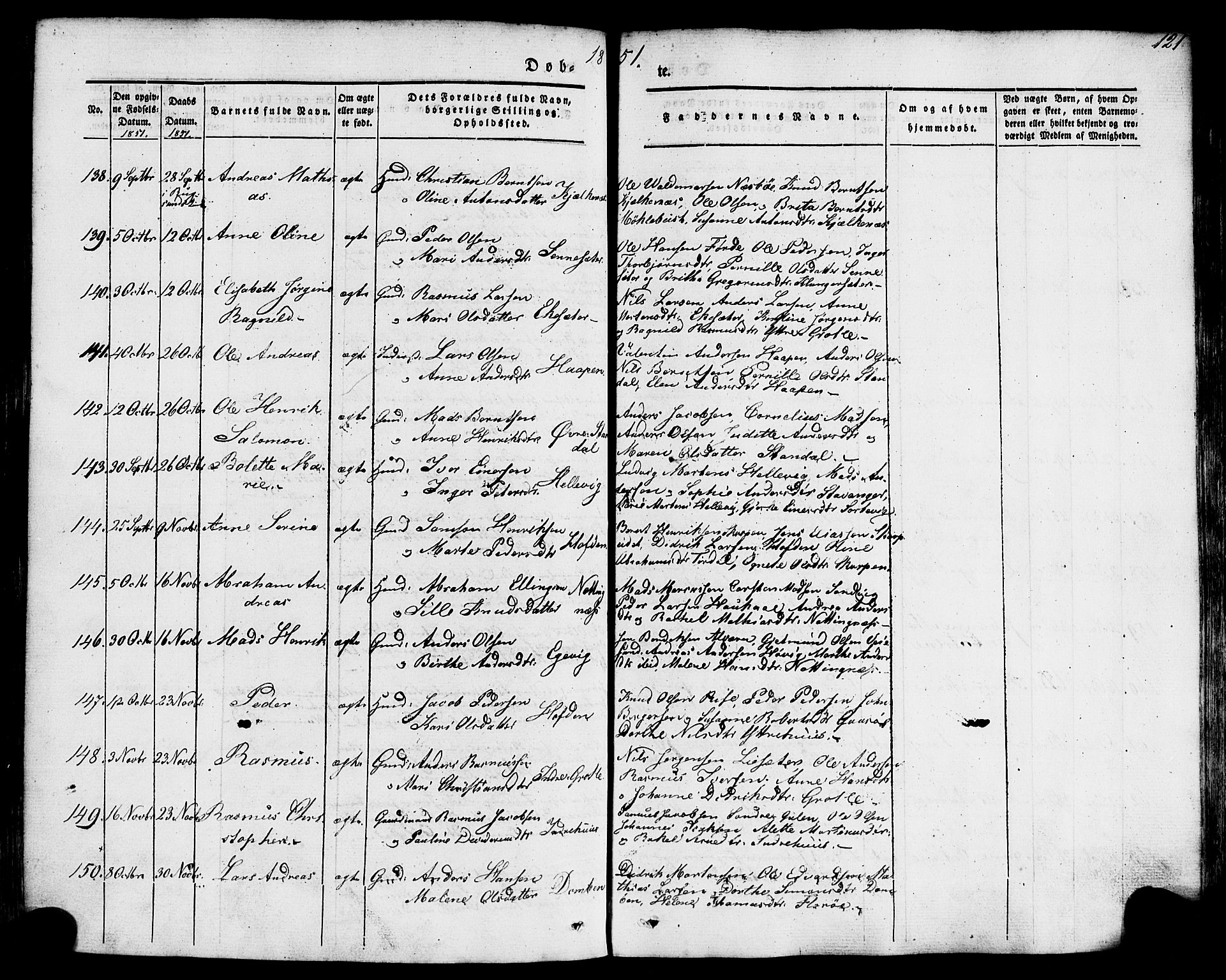 Kinn sokneprestembete, AV/SAB-A-80801/H/Haa/Haaa/L0005: Parish register (official) no. A 5, 1841-1857, p. 121