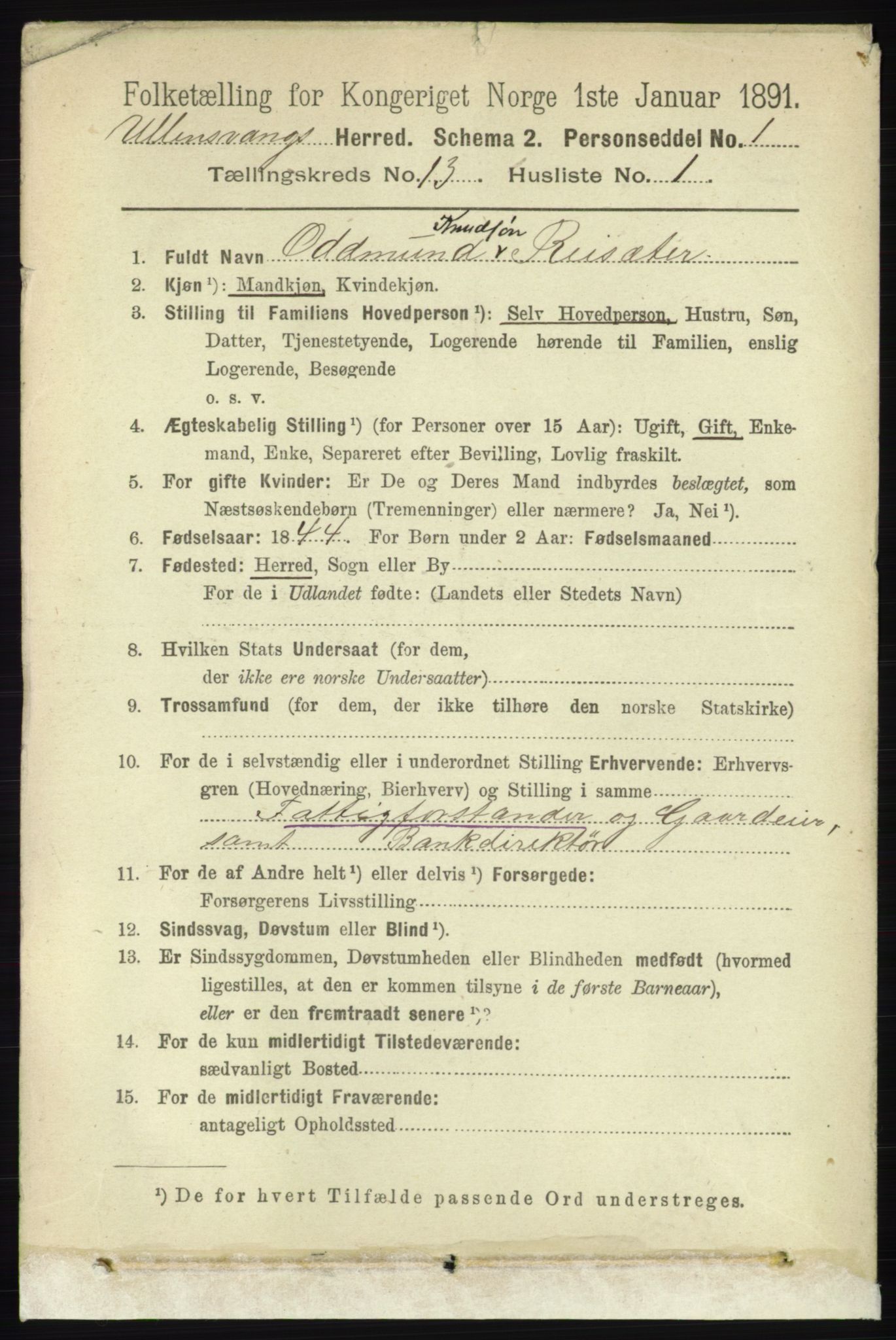 RA, 1891 census for 1230 Ullensvang, 1891, p. 5089