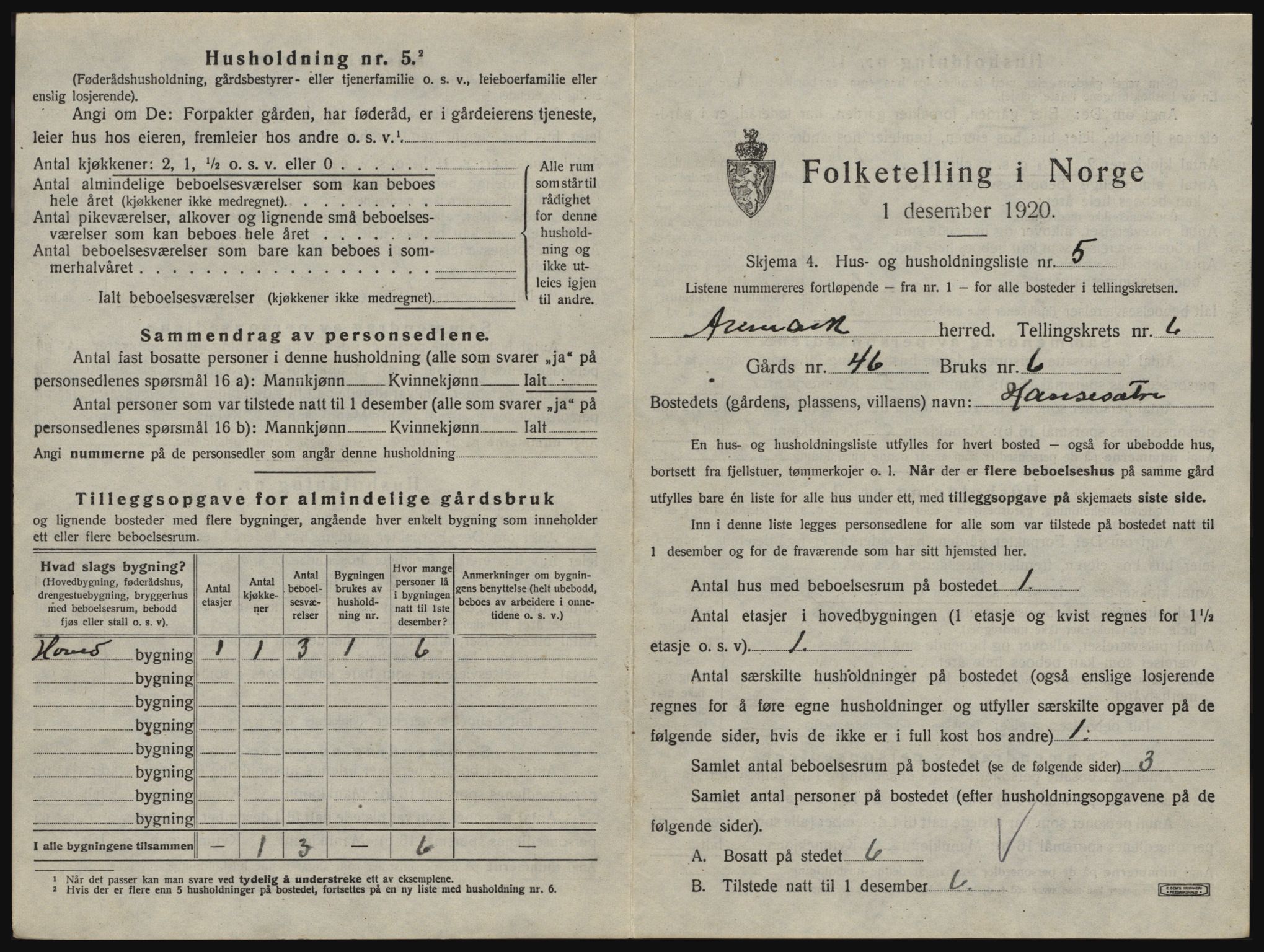 SAO, 1920 census for Aremark, 1920, p. 591