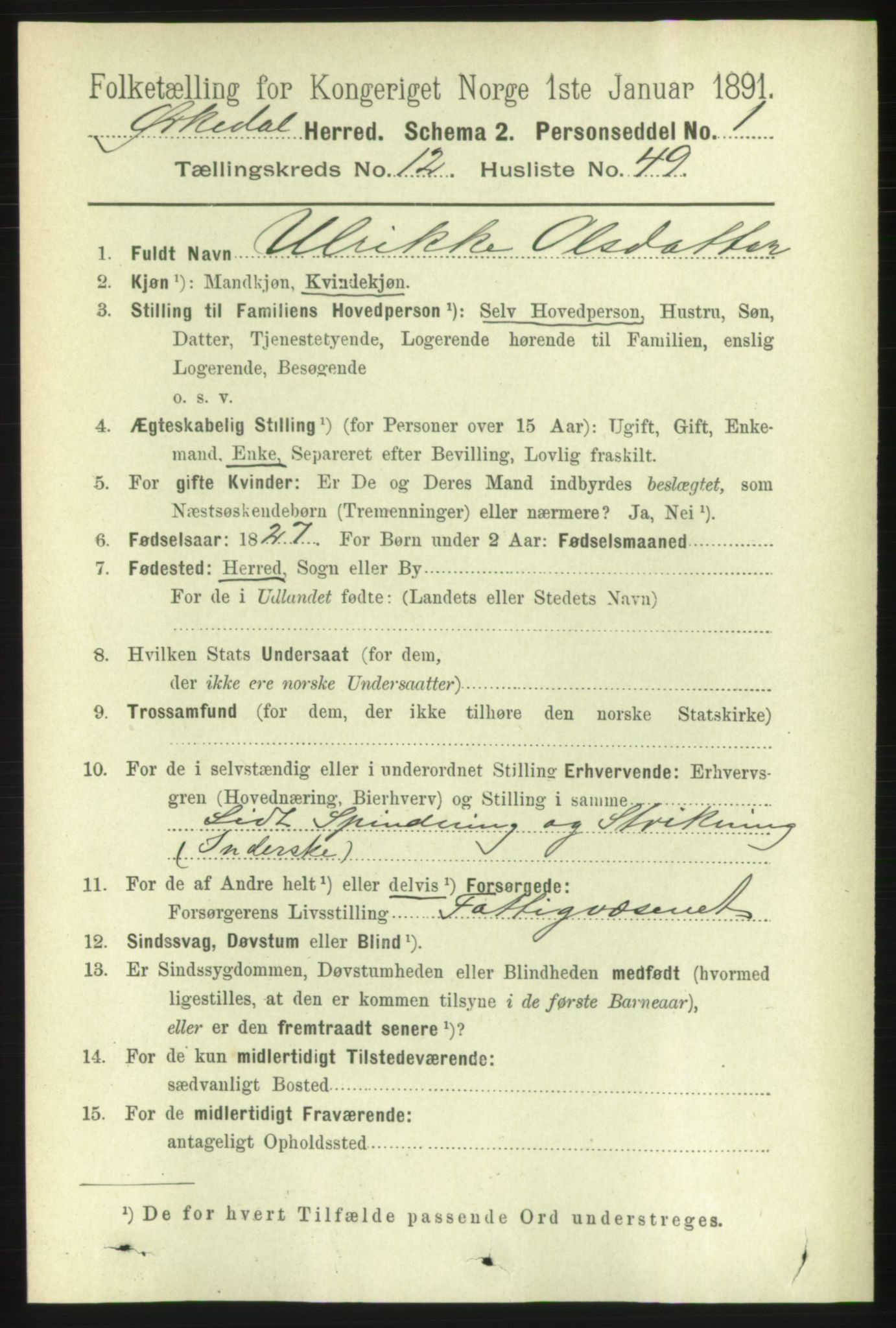 RA, 1891 census for 1638 Orkdal, 1891, p. 5857