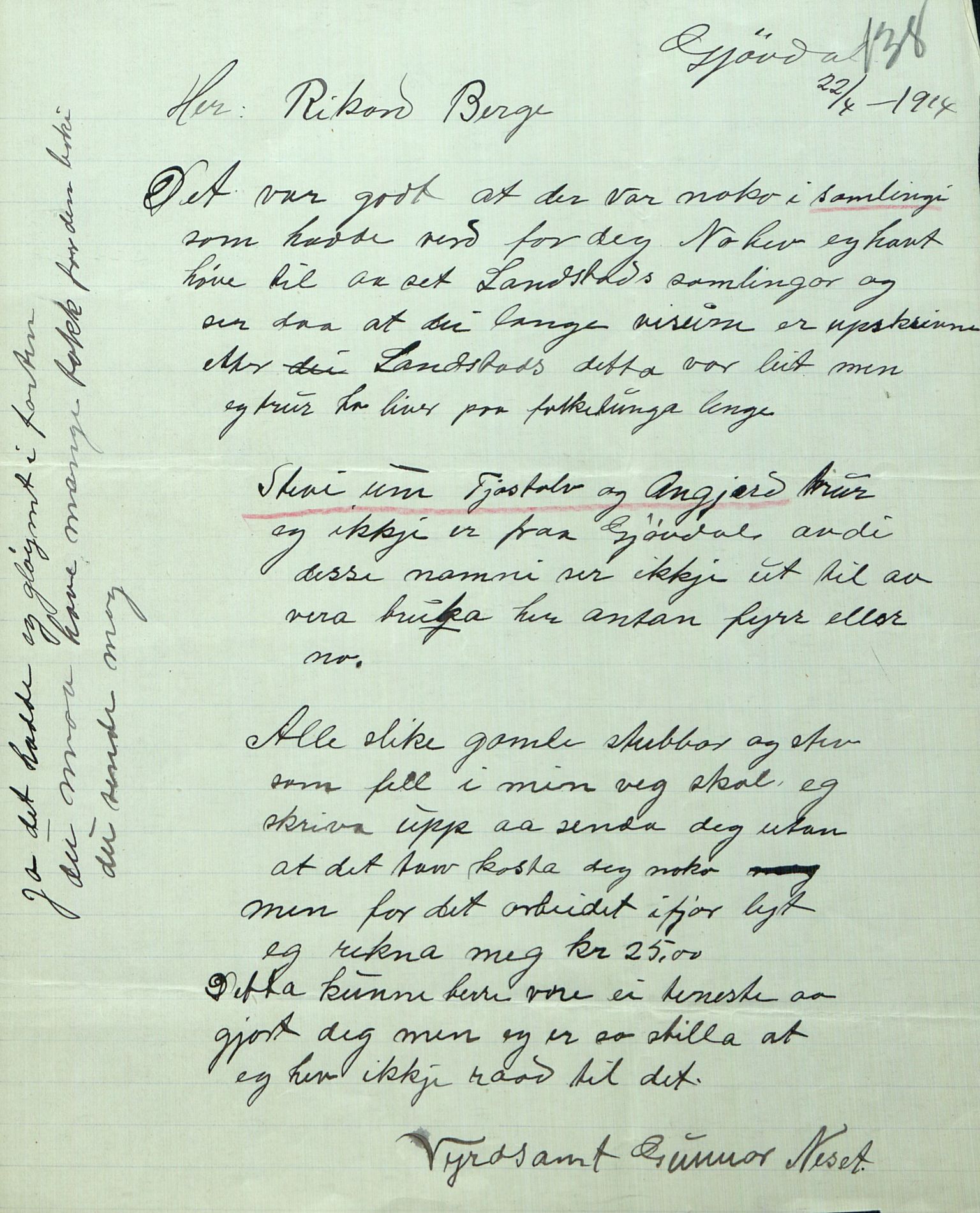 Rikard Berge, TEMU/TGM-A-1003/F/L0008/0012: 300-340 / 311 Brev, også viser og noen regler og rim. Skikker fra Valdres, 1913, p. 138