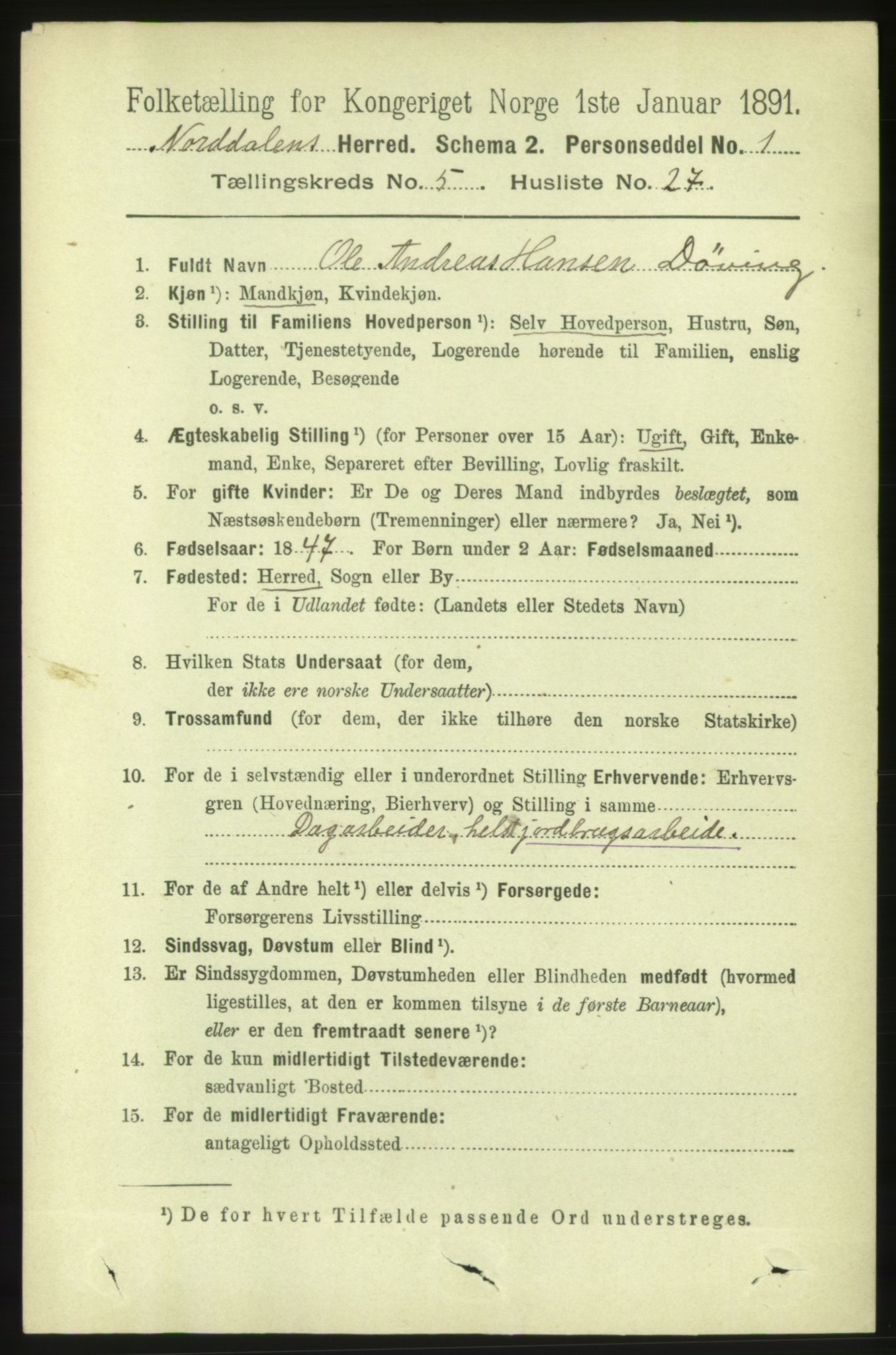 RA, 1891 census for 1524 Norddal, 1891, p. 1141