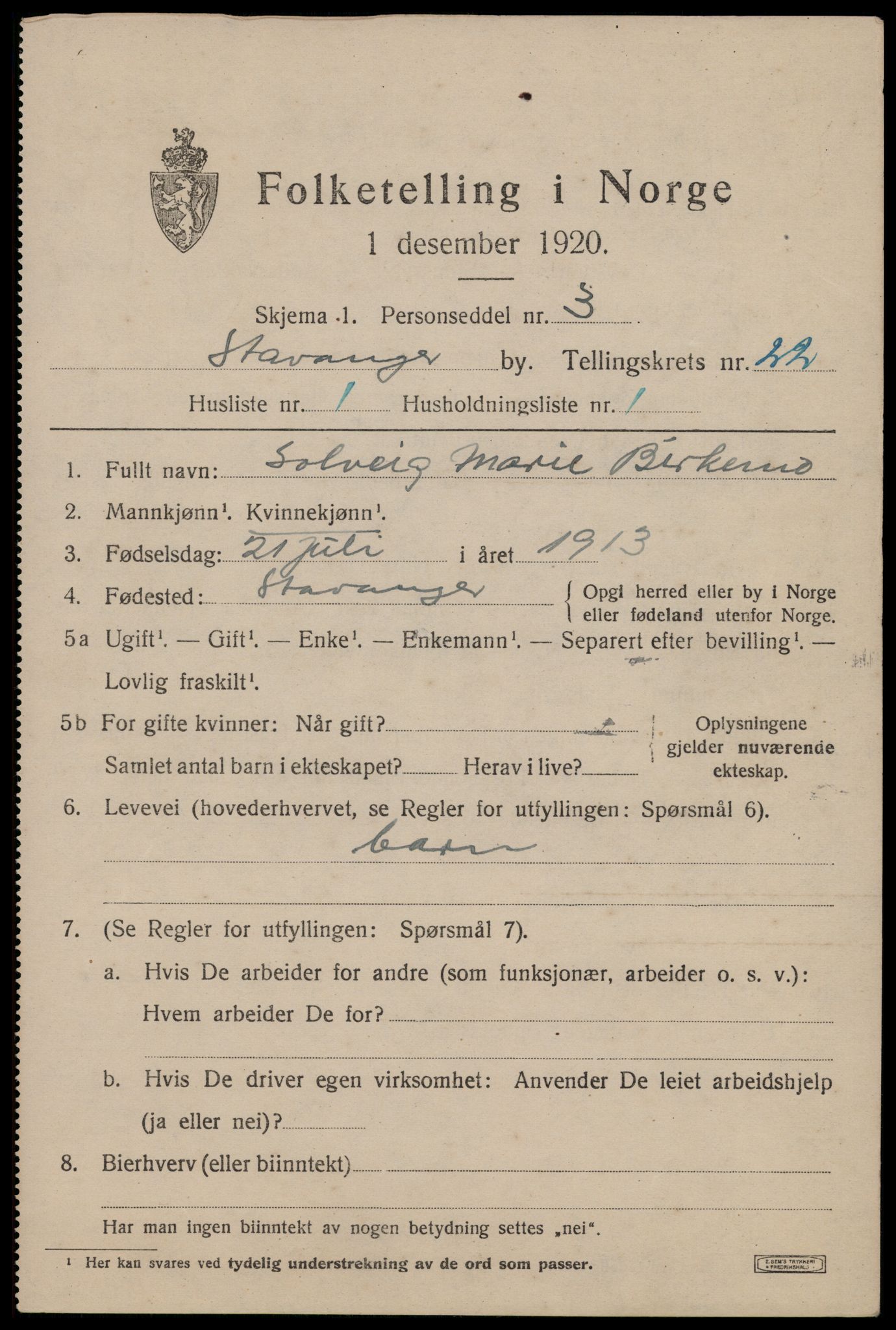 SAST, 1920 census for Stavanger, 1920, p. 73762