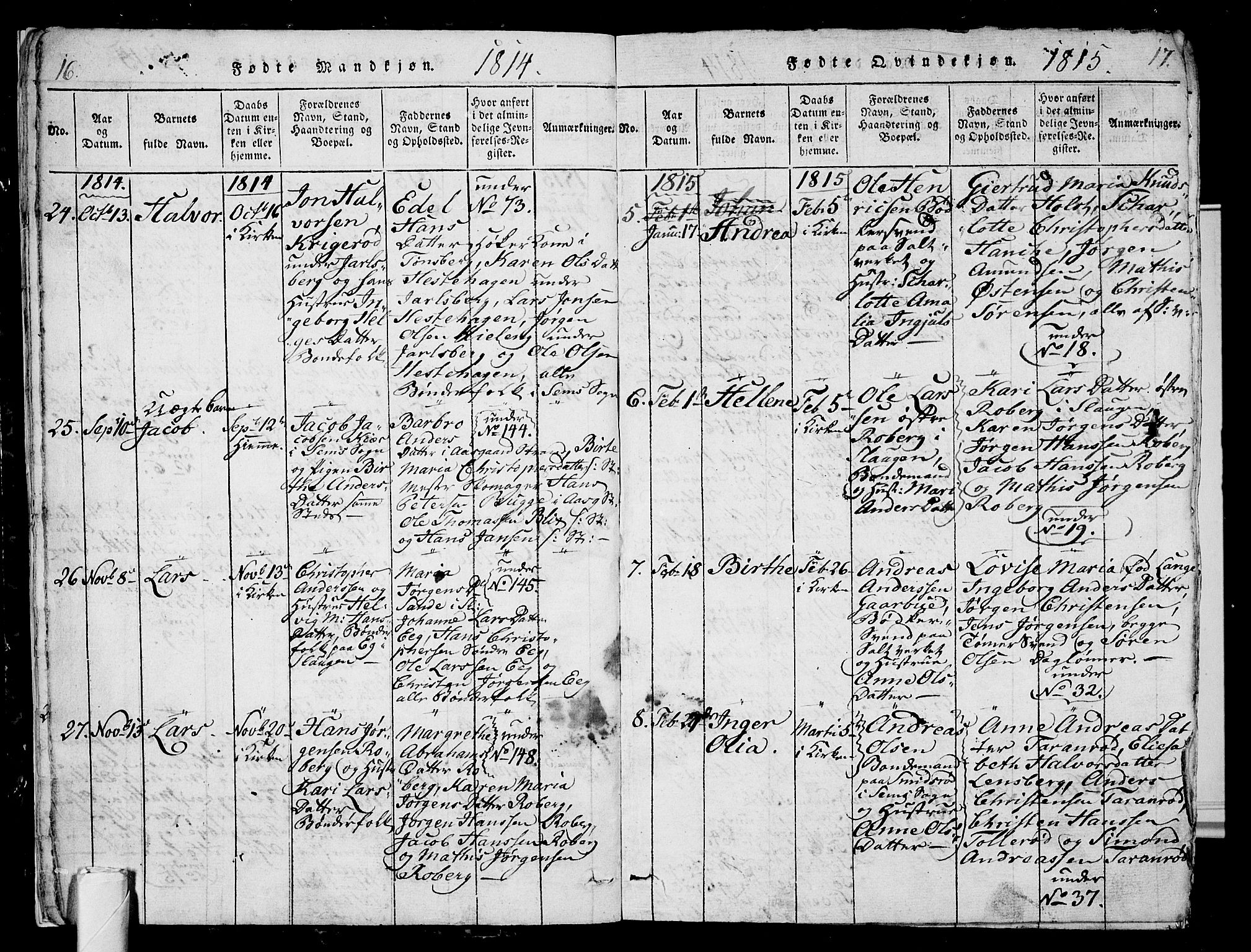 Sem kirkebøker, AV/SAKO-A-5/G/Ga/L0001: Parish register (copy) no. I 1, 1814-1825, p. 16-17