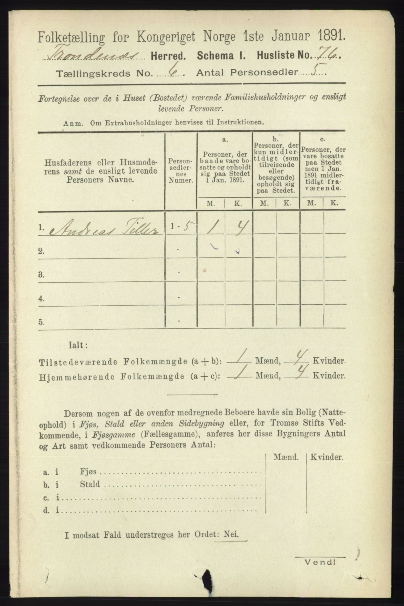 RA, 1891 census for 1914 Trondenes, 1891, p. 3819