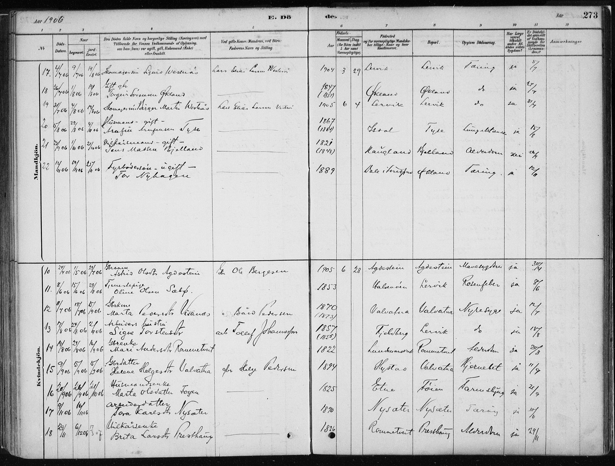 Stord sokneprestembete, AV/SAB-A-78201/H/Haa: Parish register (official) no. B 2, 1878-1913, p. 273